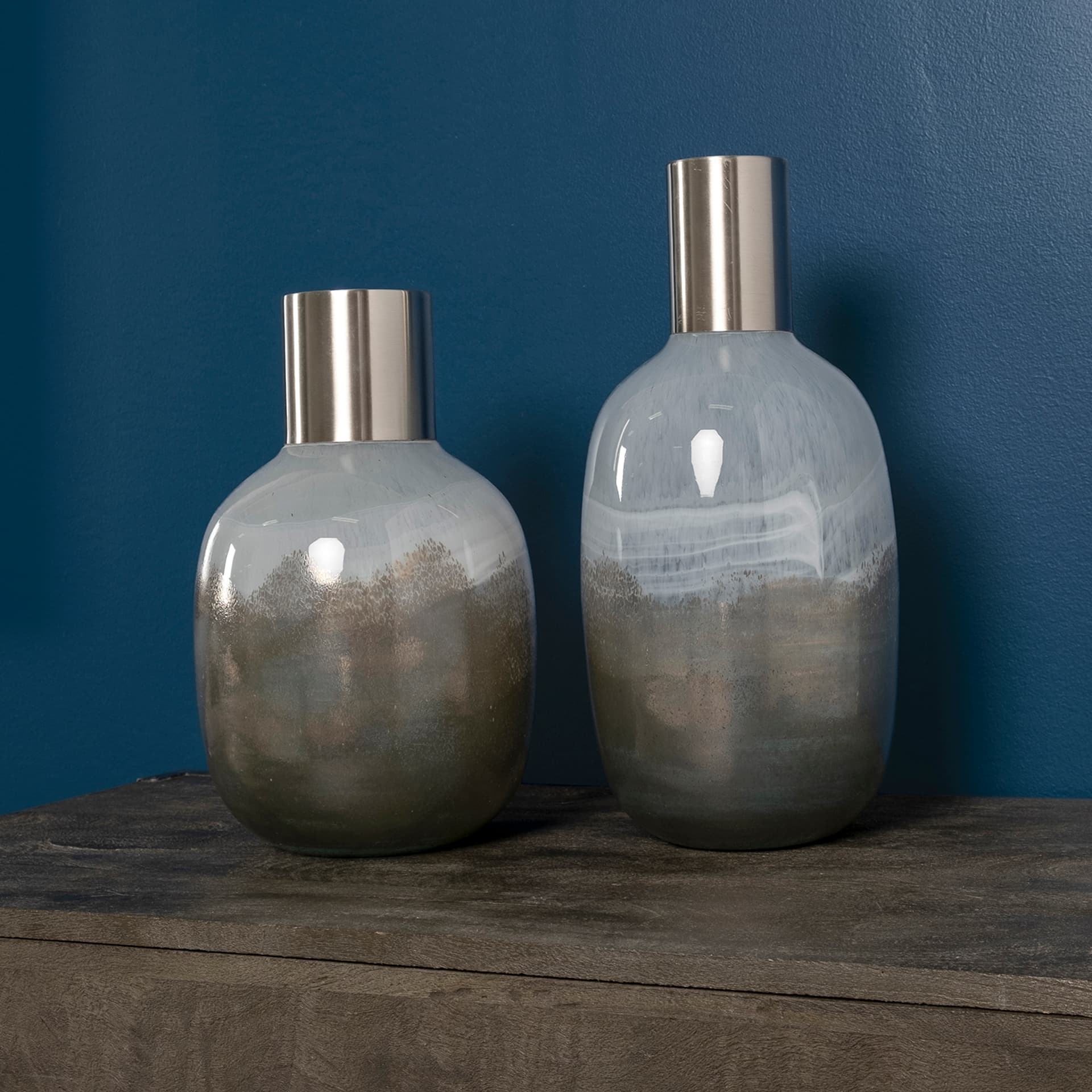 Onega I Short Gradient Blue Glass Gourd Style Vase — in a styled room