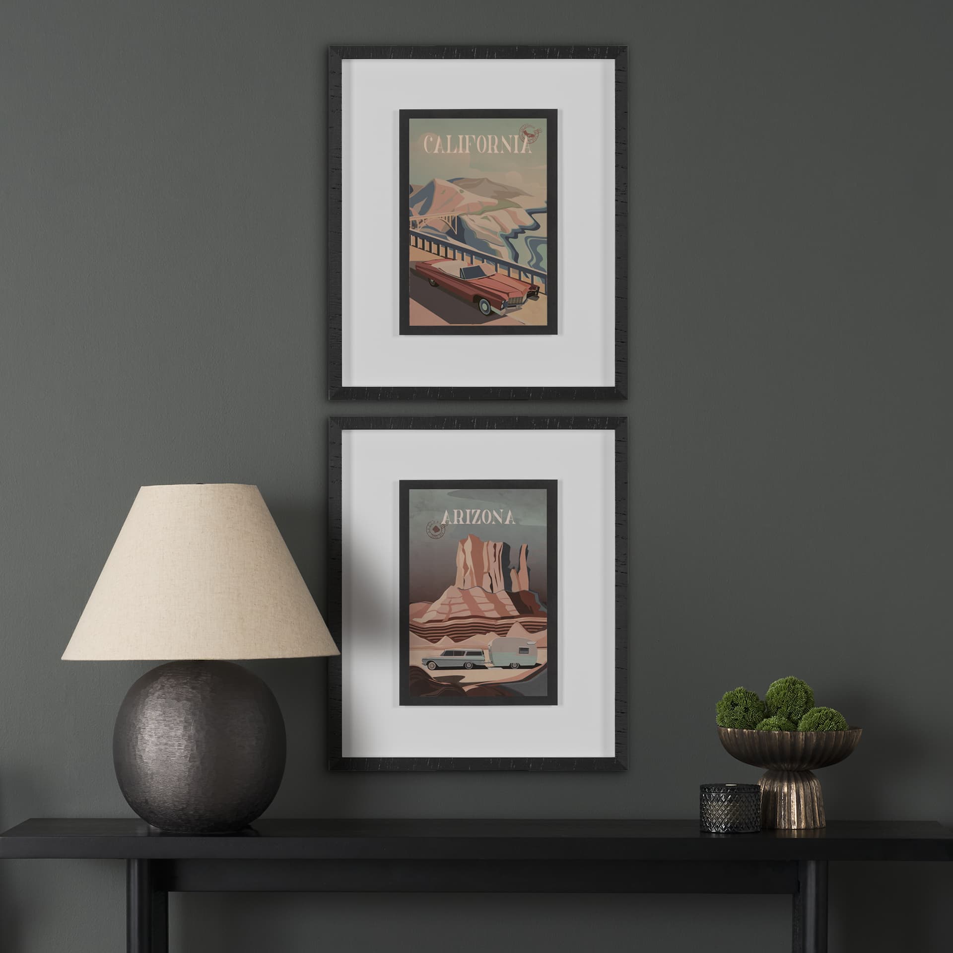 Arizona Go USA (M) by Mercana Studio a Framed Art Print Matted under Glass — in a styled room