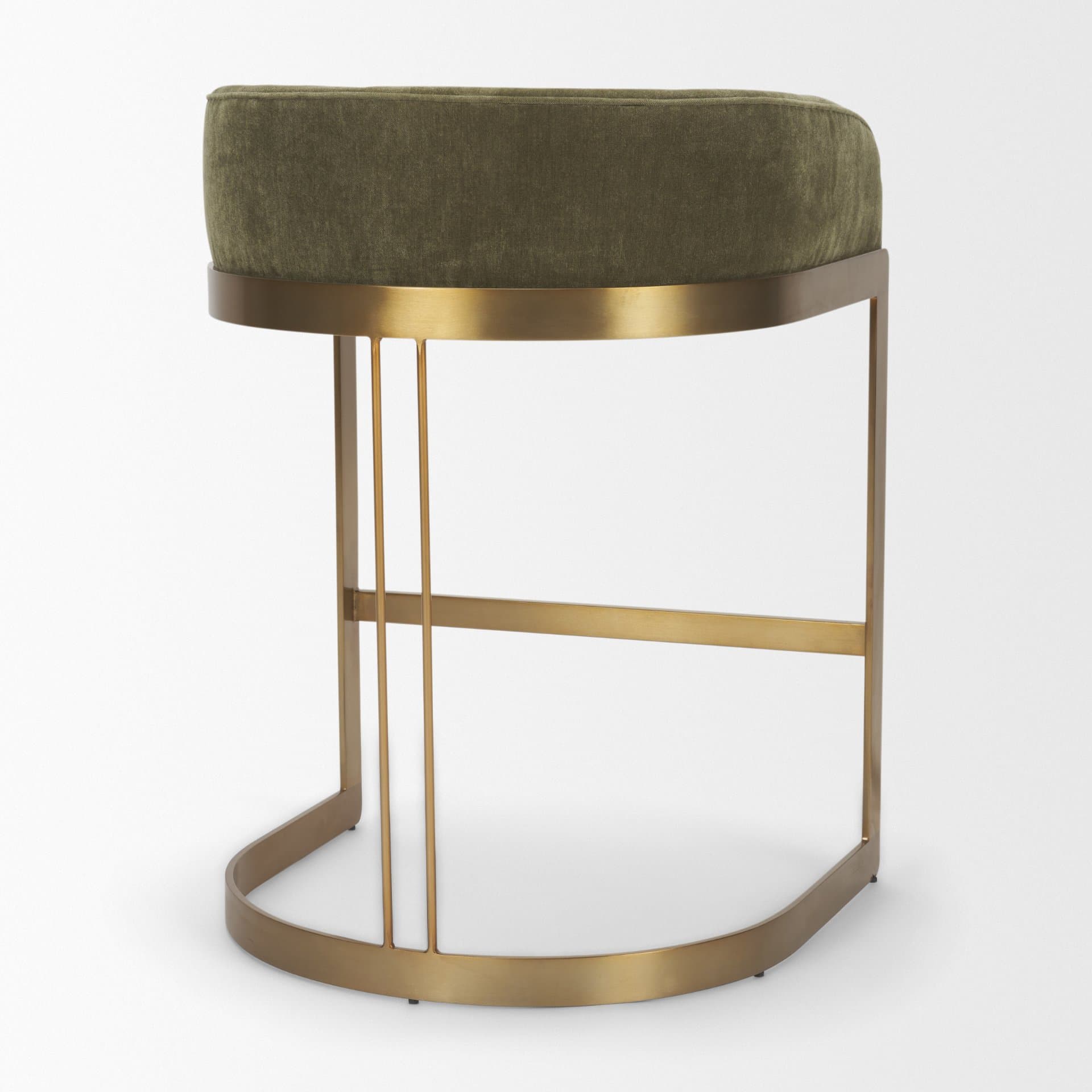 Hollyfield Backless 28.7in Seat Bar Stool | Olive Fabric w/ Gold Metal — product photograph