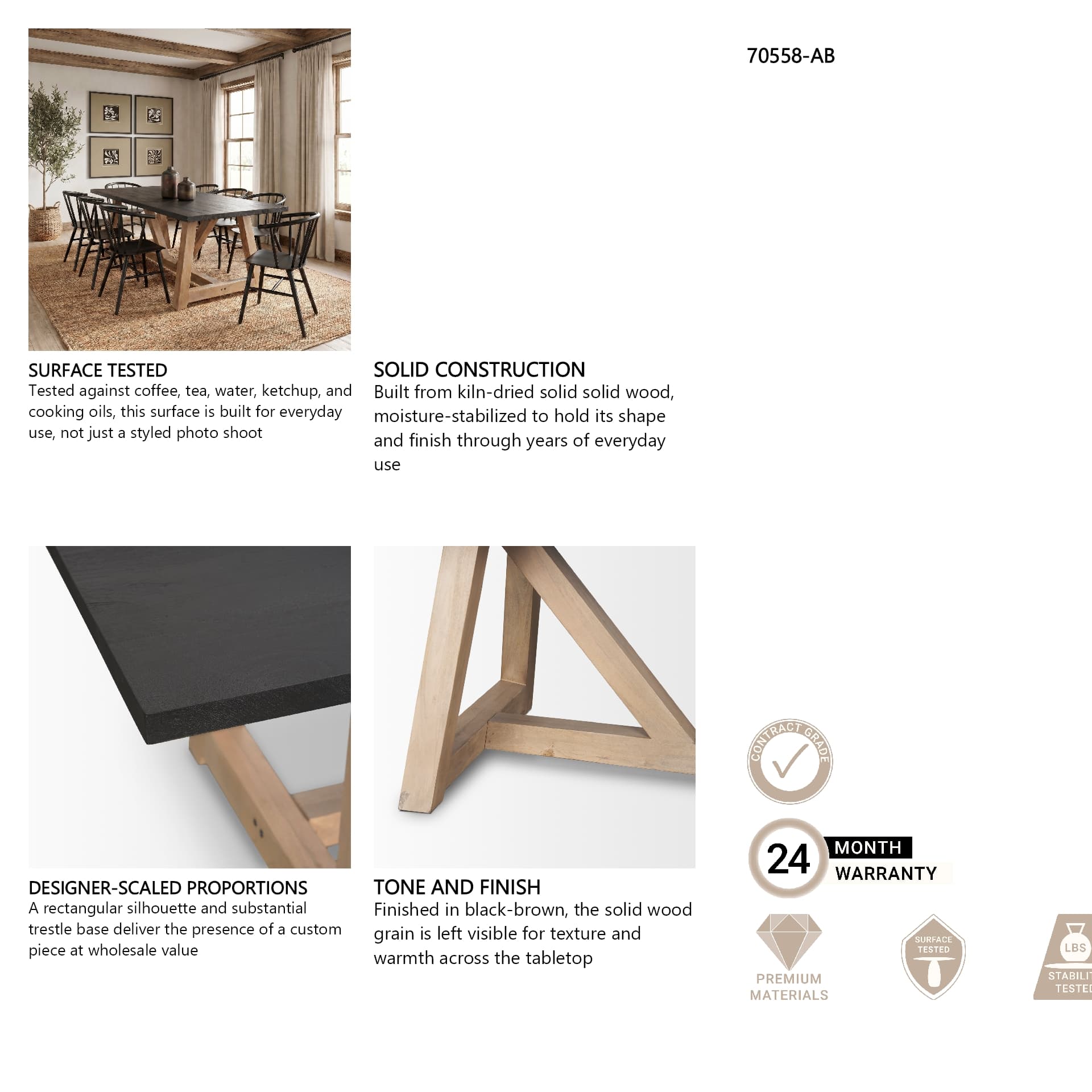 Rialto 96"L x 42"W Trestle Dining Table | Modern | Black-Brown Wood & Light Brown Wood | Seats 8 — product photograph