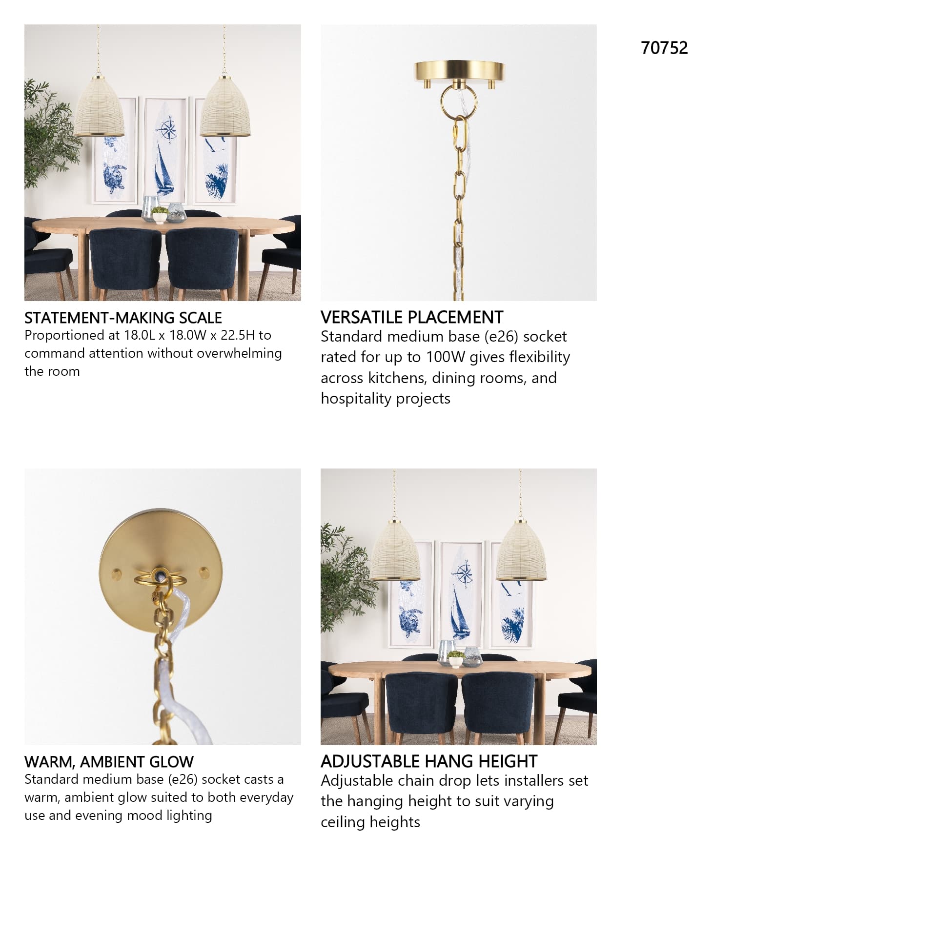 Saliha Cane w/ Brass Metal Pendant Light — in a styled room