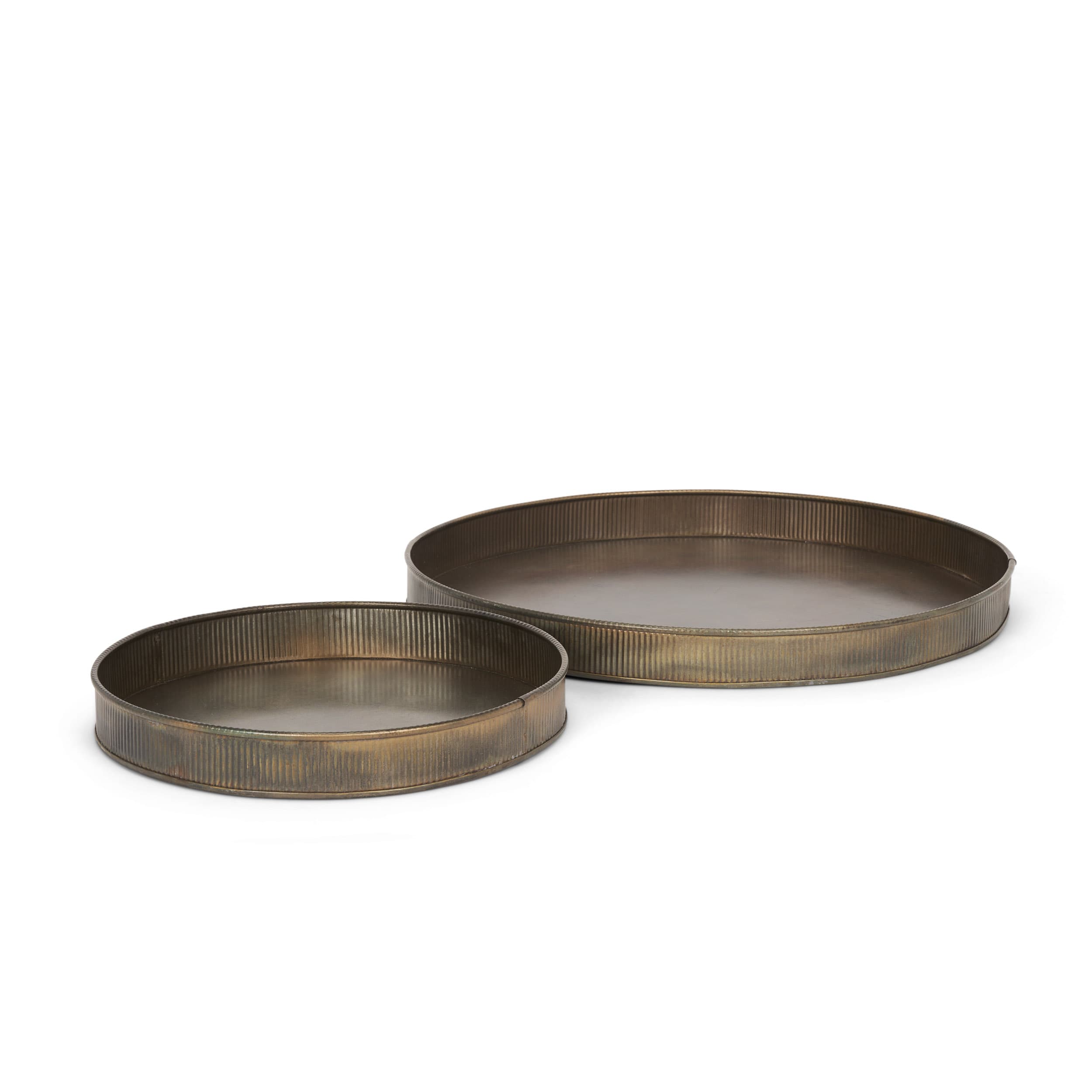 Varun Round Antiqued Brass Metal Tray (Set of 2) — product photograph