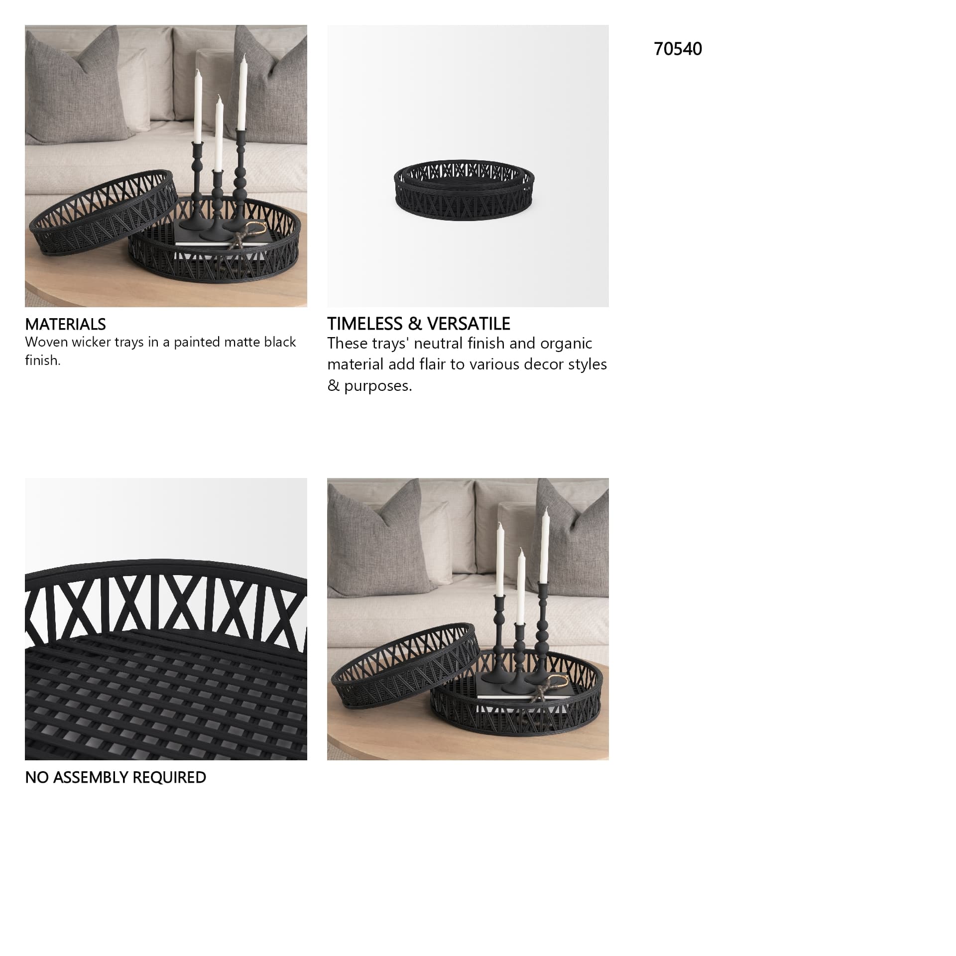 Thea Matte Black Wicker Trays (Set of 2) — in a styled room