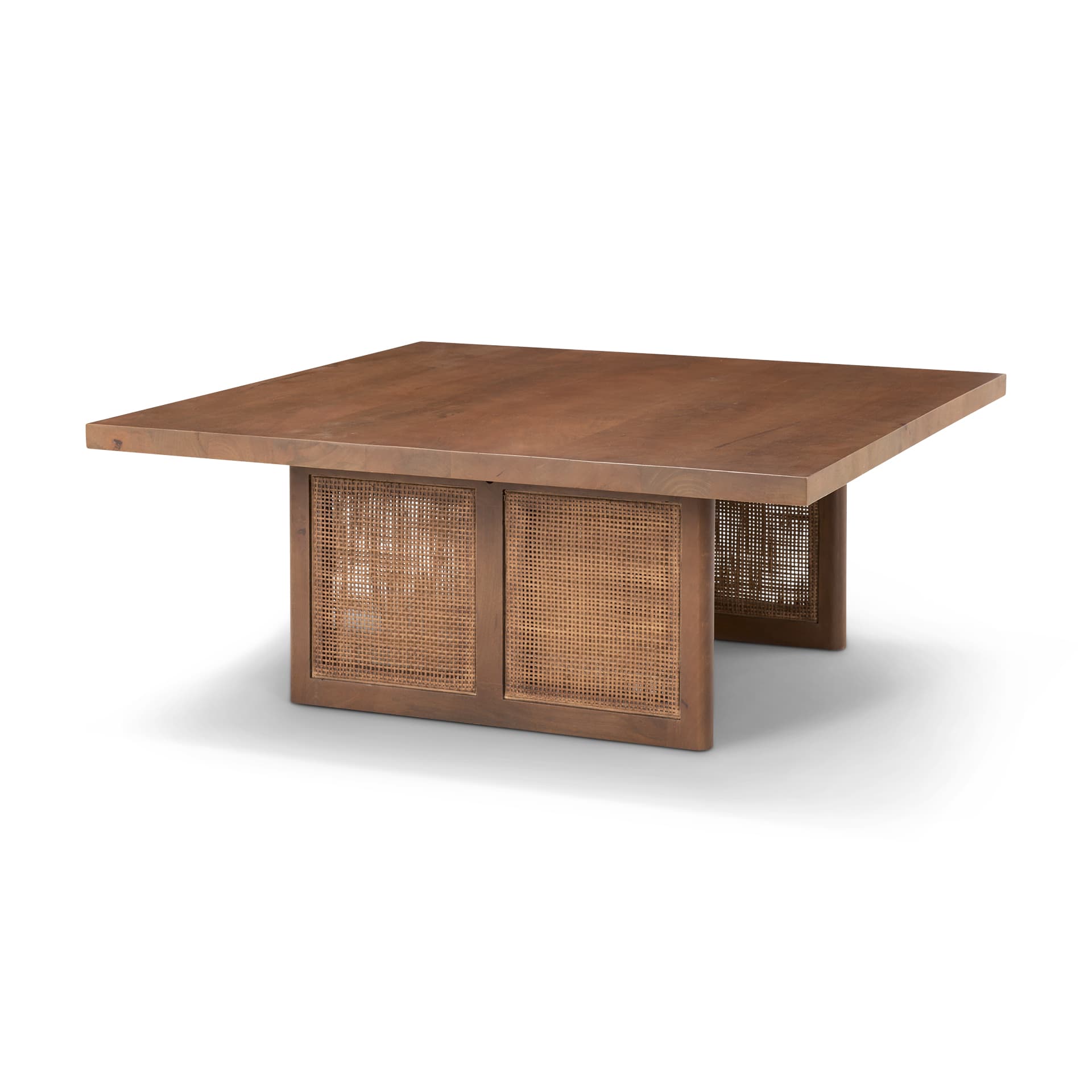 Grier 42" Square Medium Brown Solid Wood w/ Cane Coffee Table — product photograph