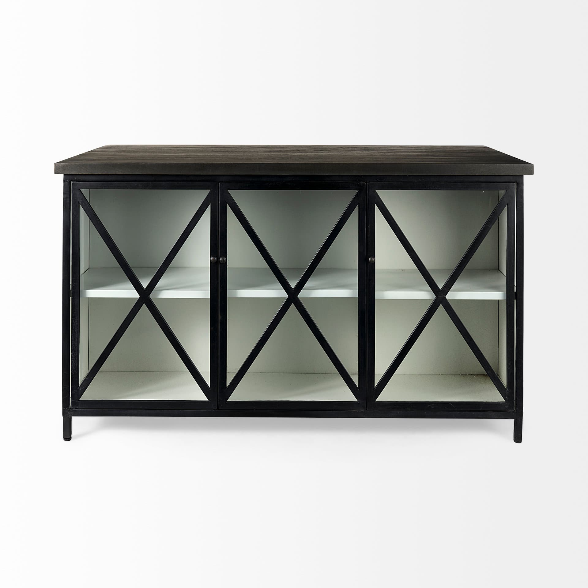 Dimitra 62.0L x 32.0W x 36.0H Dark Iron W/Glass Doors Kitchen Island — product photograph