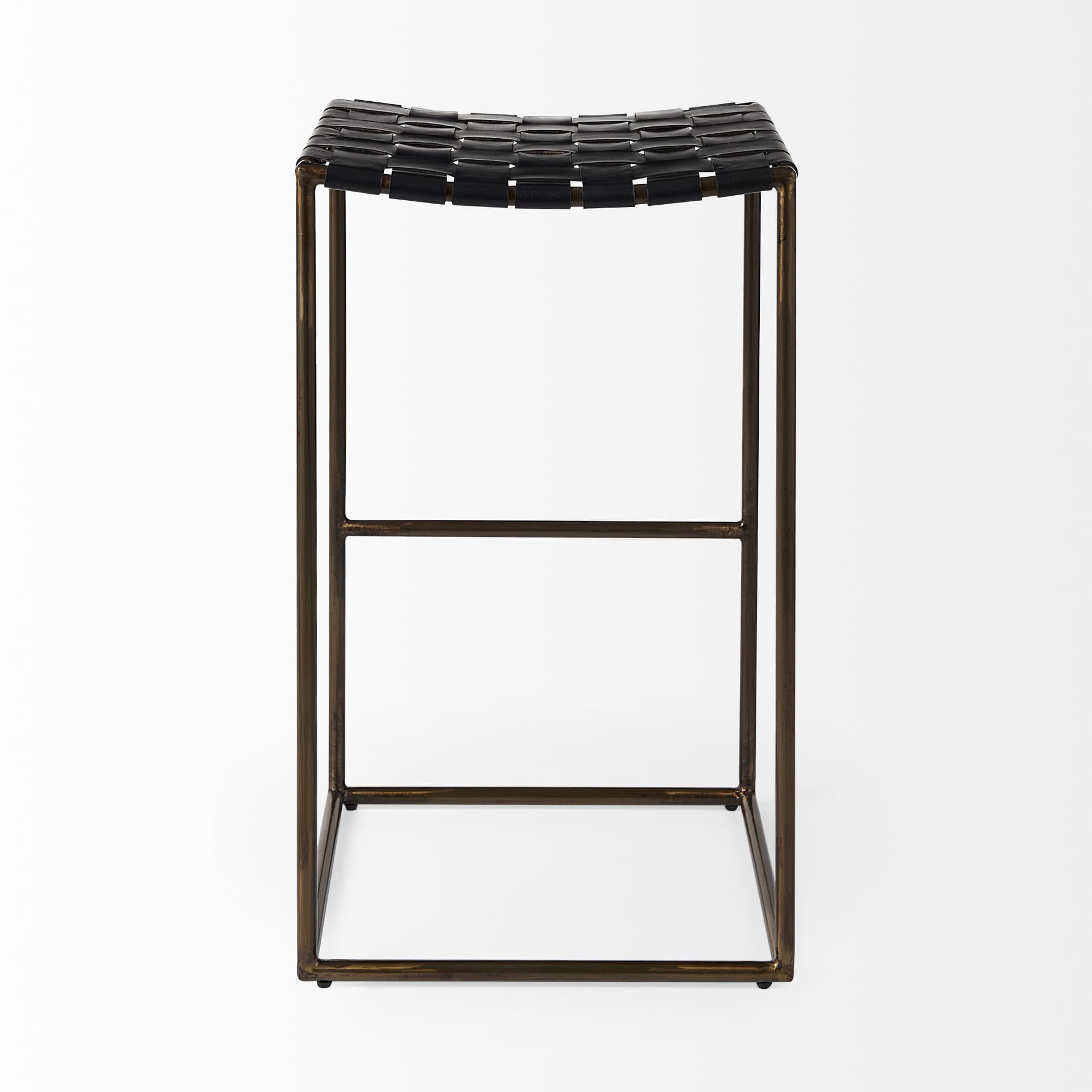 Clarissa Backless 30.25in Seat Bar Stool | Black Leather w/ Gold Metal — product photograph
