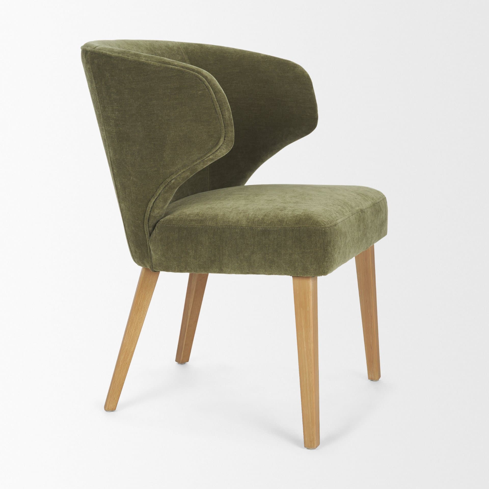 Niles Wingback Dining Side Chair | Moss Olive Fabric w/ Wooden — product photograph