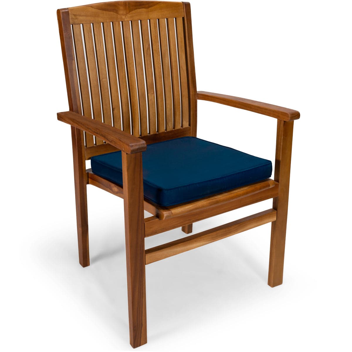 5-Piece Teak Oval Extension Table Stacking Chair Set with Blue Cushions TE70-24-B — product photograph
