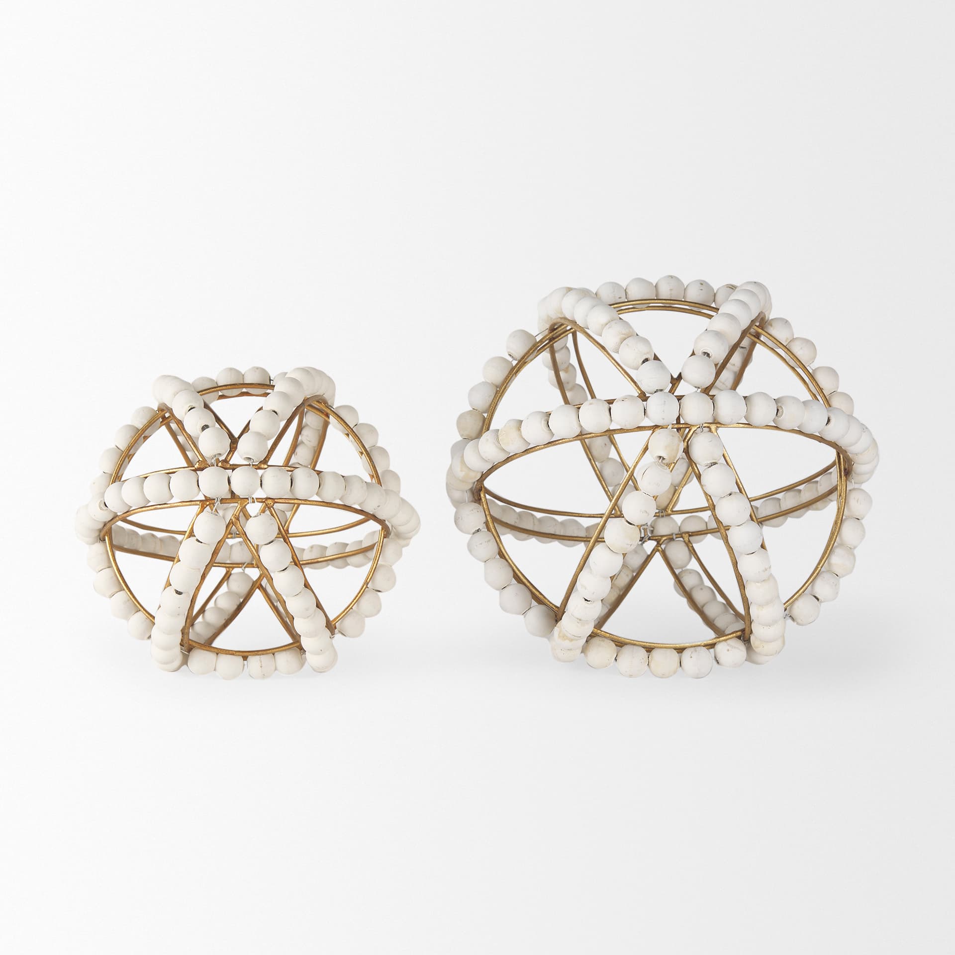 Espanlade I Small 9L x 9W White Wooden Beaded Orb — product photograph