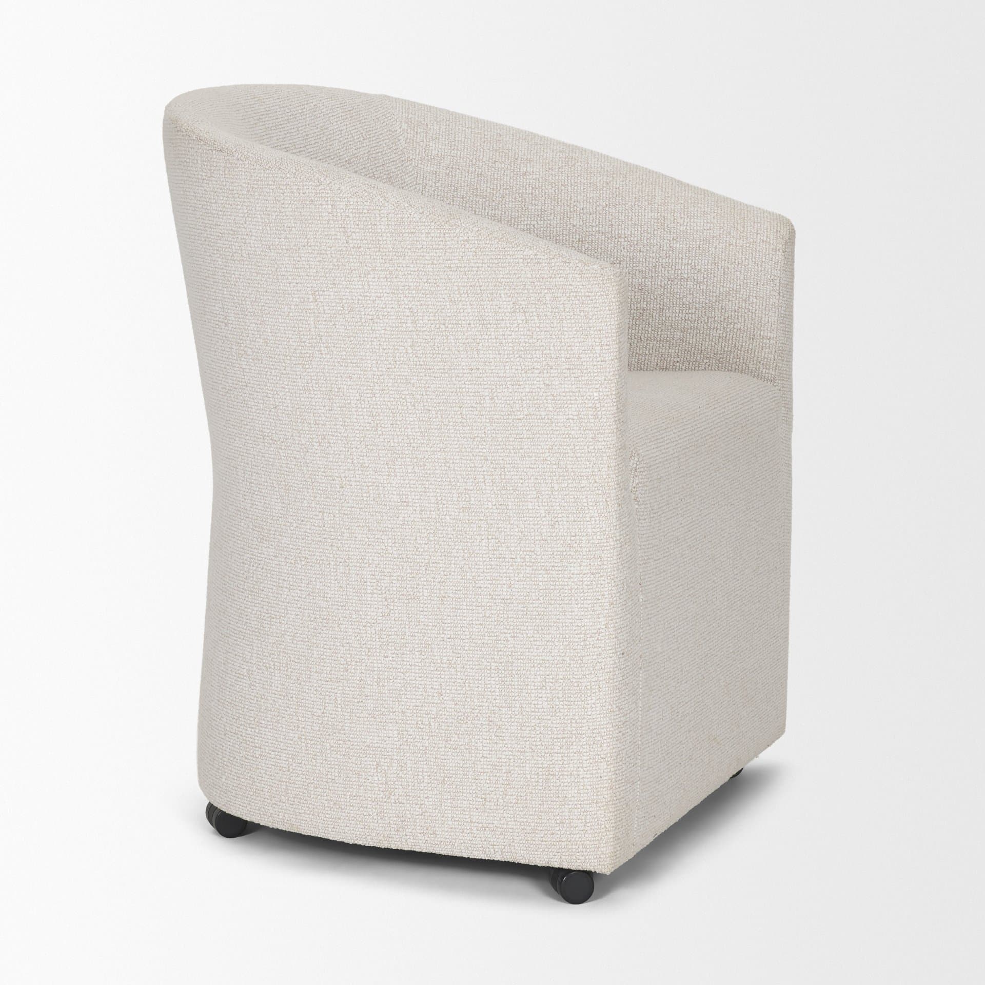 Sondra Barrel Back Dining Arm Chair | Cream Fabric w/ Wood — product photograph
