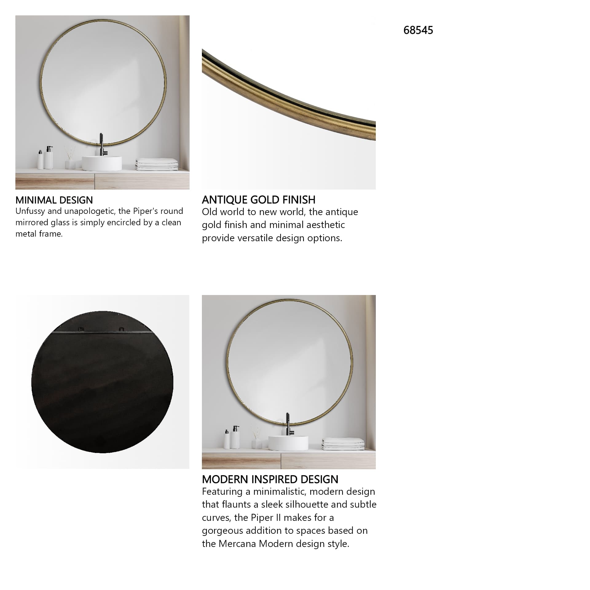 Piper 47.2L x 1.0W x 47.2H Large Gold Metal Round Wall Mirror — in a styled room