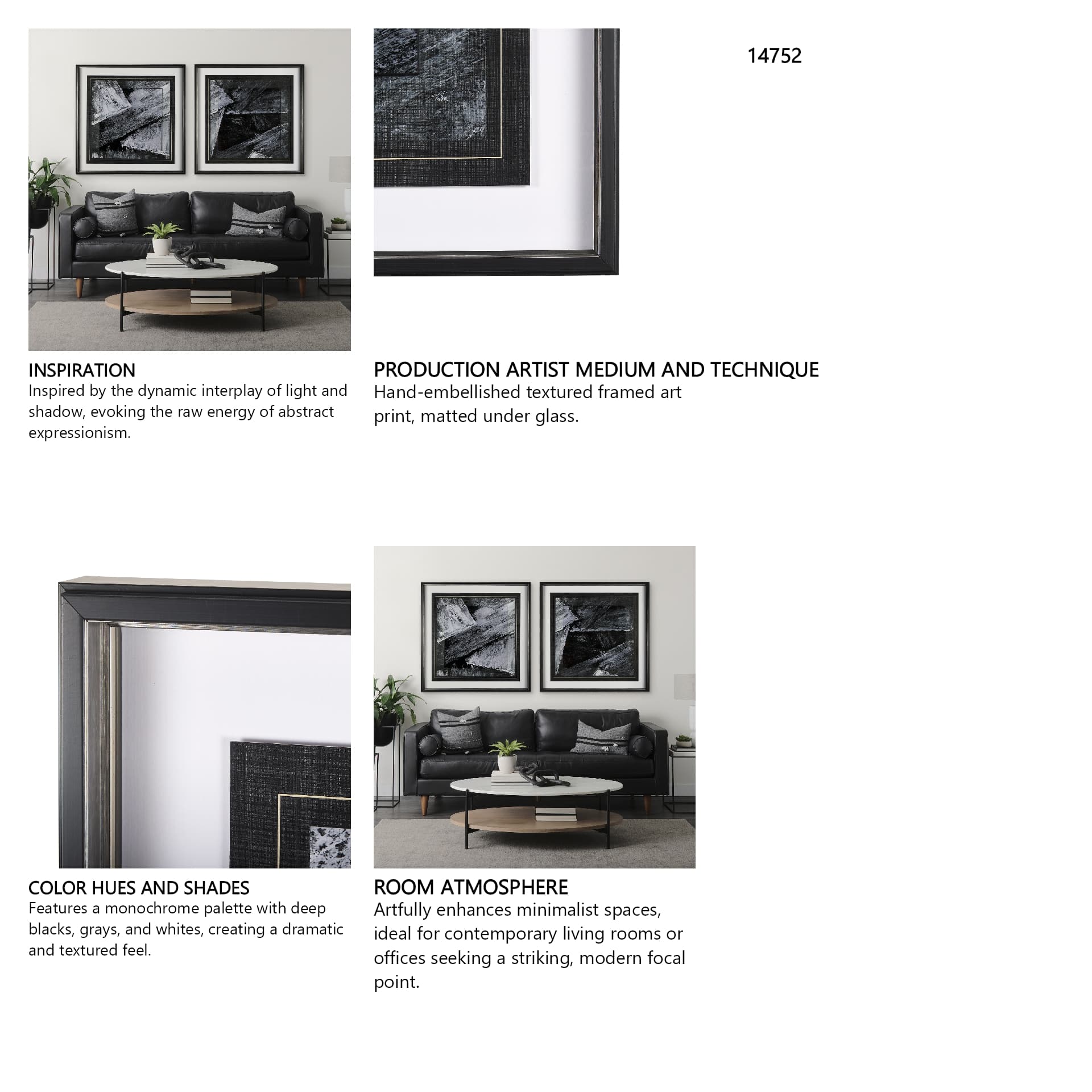 Black Composition II by Mercana Studio Hand Embellished Textured Framed Art Print Matted under Glass — in a styled room