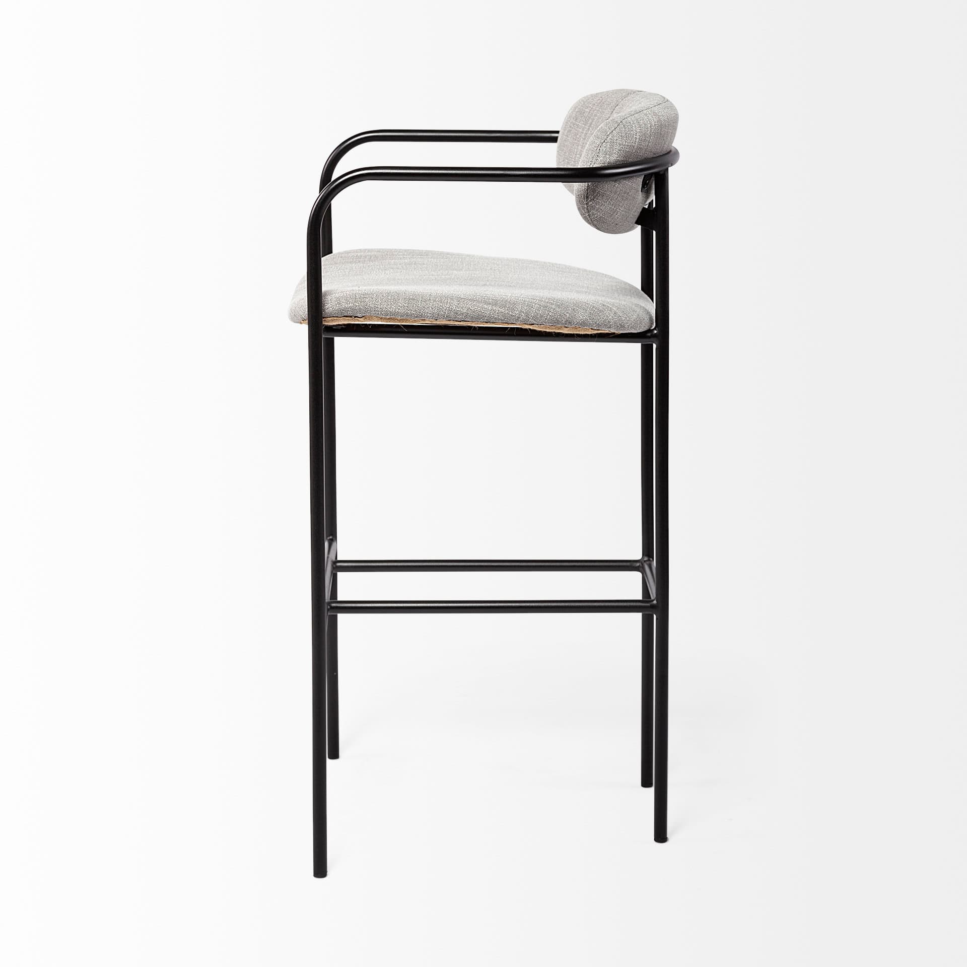 Parker Low Back 30.25in Seat Bar Stool | Gray Fabric w/ Black Metal — product photograph