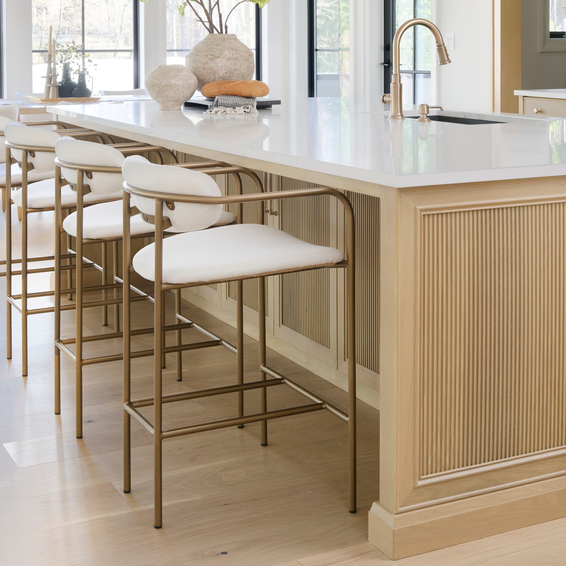 Parker Backless 36.5in Seat Counter Stool | Cream Fabric w/ Gold Metal — product photograph