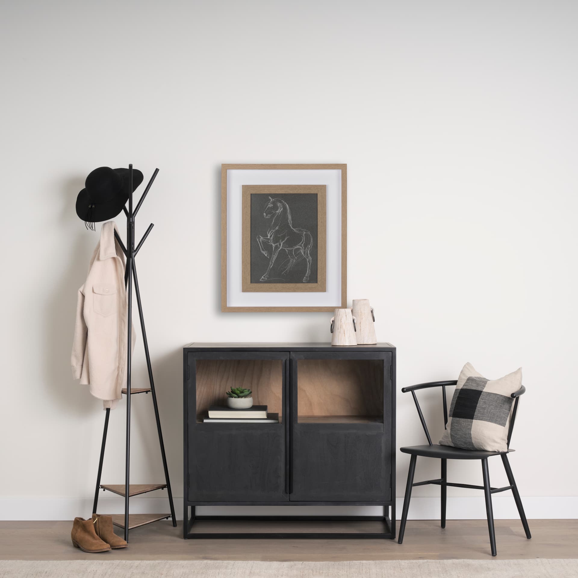 Horse IV by Mercana Studio a Hand Embellished Textured Framed Art Print Matted under Glass — in a styled room