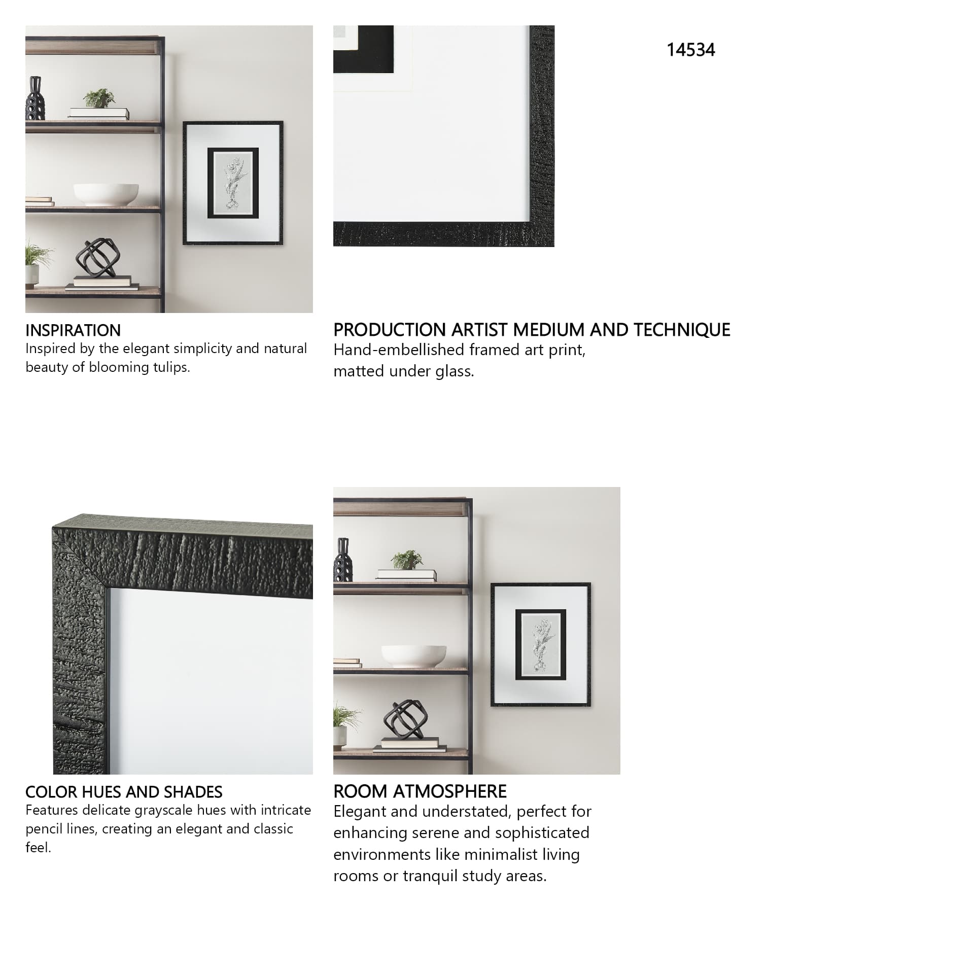 Botanical sketches I (Grey) by Mercana Studio Hand Embellished Framed Art Print Matted under Glass — in a styled room