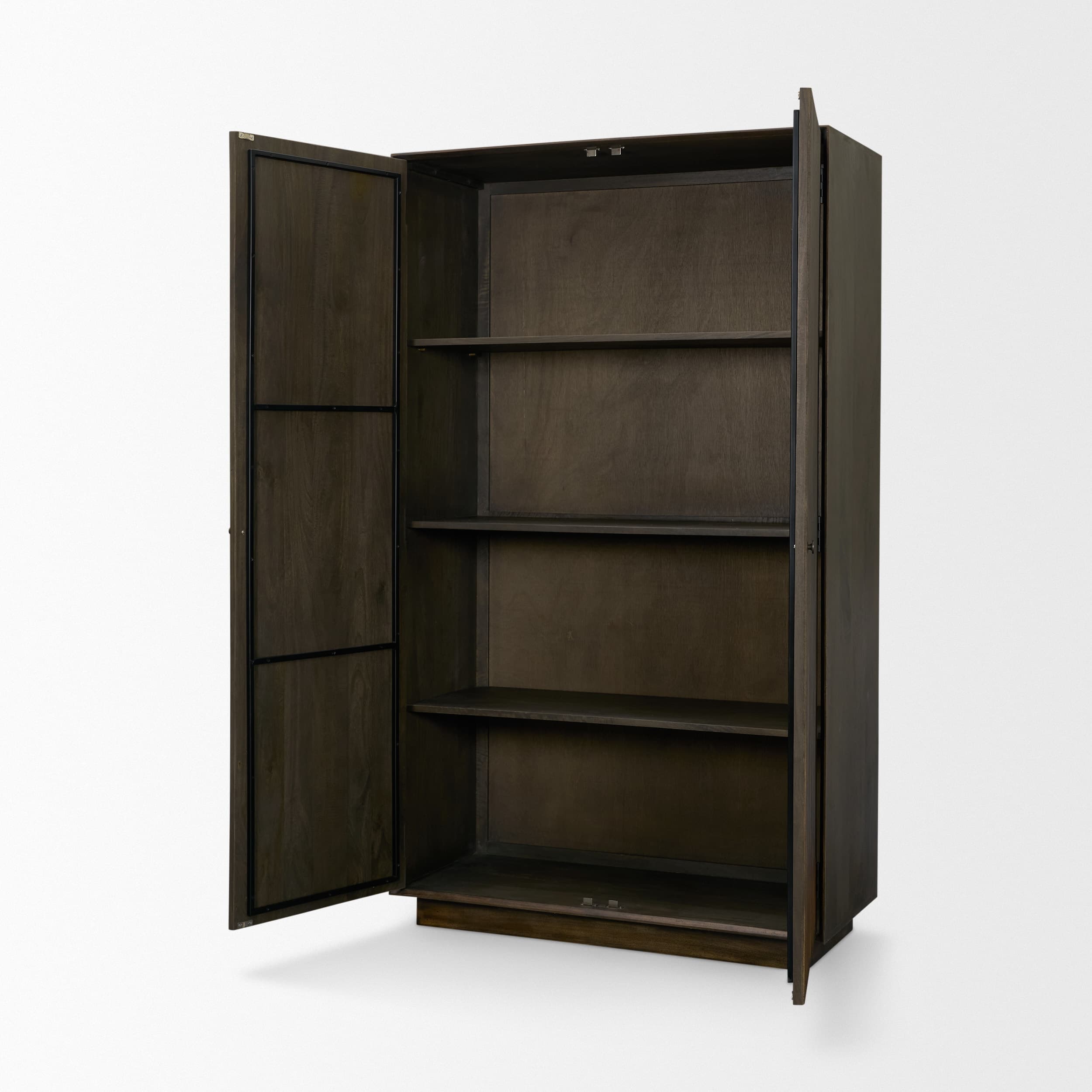 Cinder Distressed Dark Brown Wood Reeded 2-Door Closed Tall Cabinet — product photograph