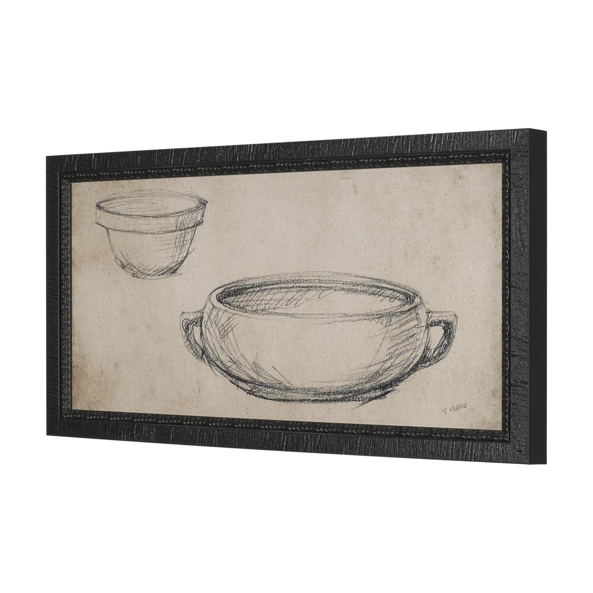 Vintage Tableware Sketch (Set of 2) by Mercana Studio Hand Embelished Textured Framed Canvas Matted — product photograph