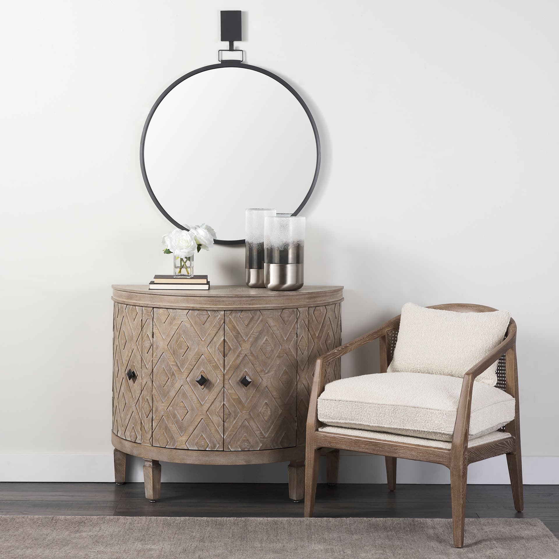 Baltic II Large White Brushed Silver Metal Bottom Glass Vase — product photograph