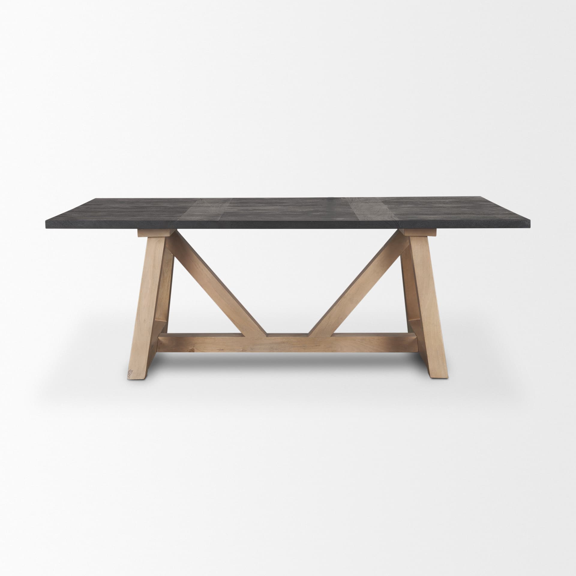 Rialto 84"L x 42"W Rectangular Trestle Dining Table | Black-Brown Wood & Light Brown Wood | Seats 8 — product photograph