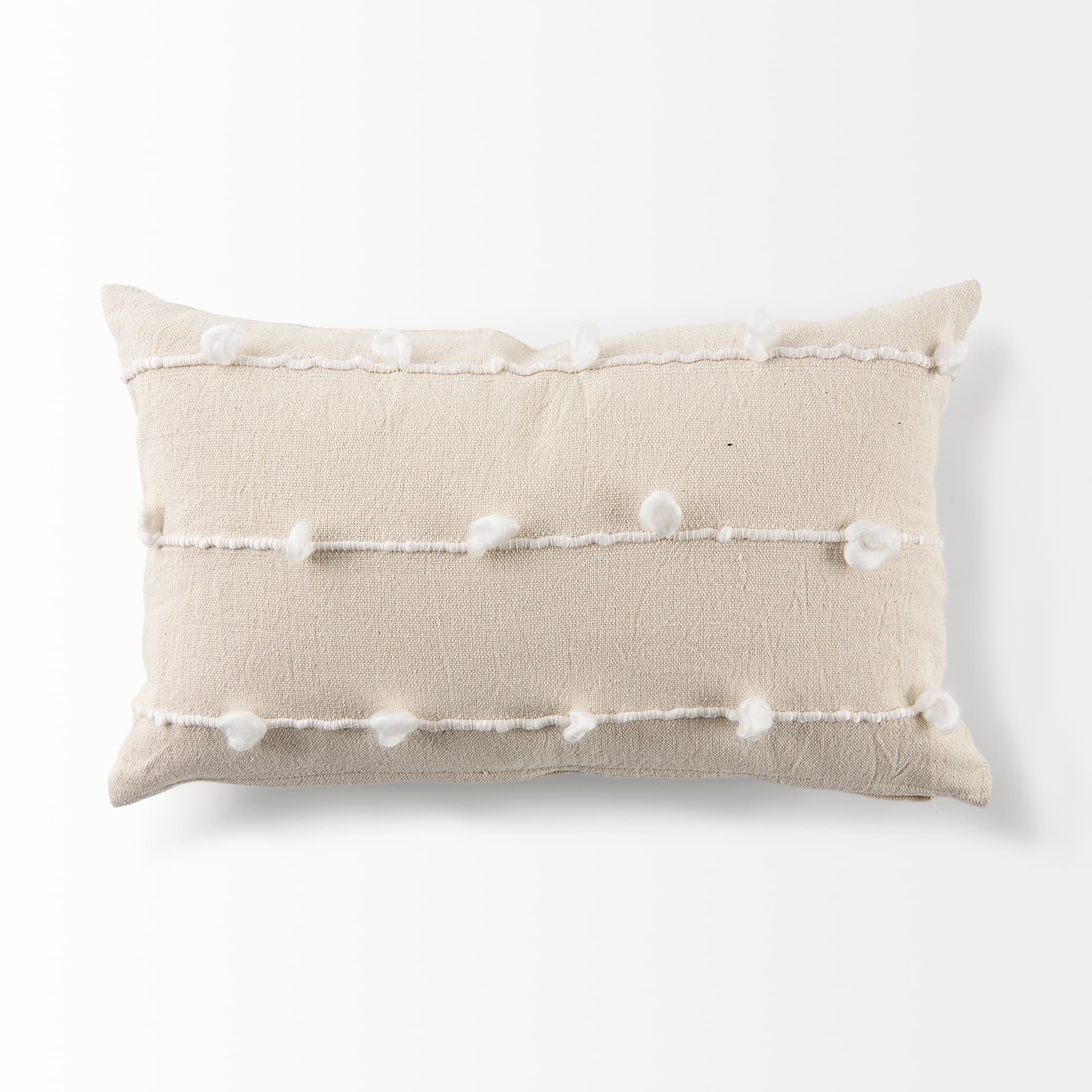 Erica 13x21 Cream With White Detail Pillow Cover w/Down Filler — product photograph