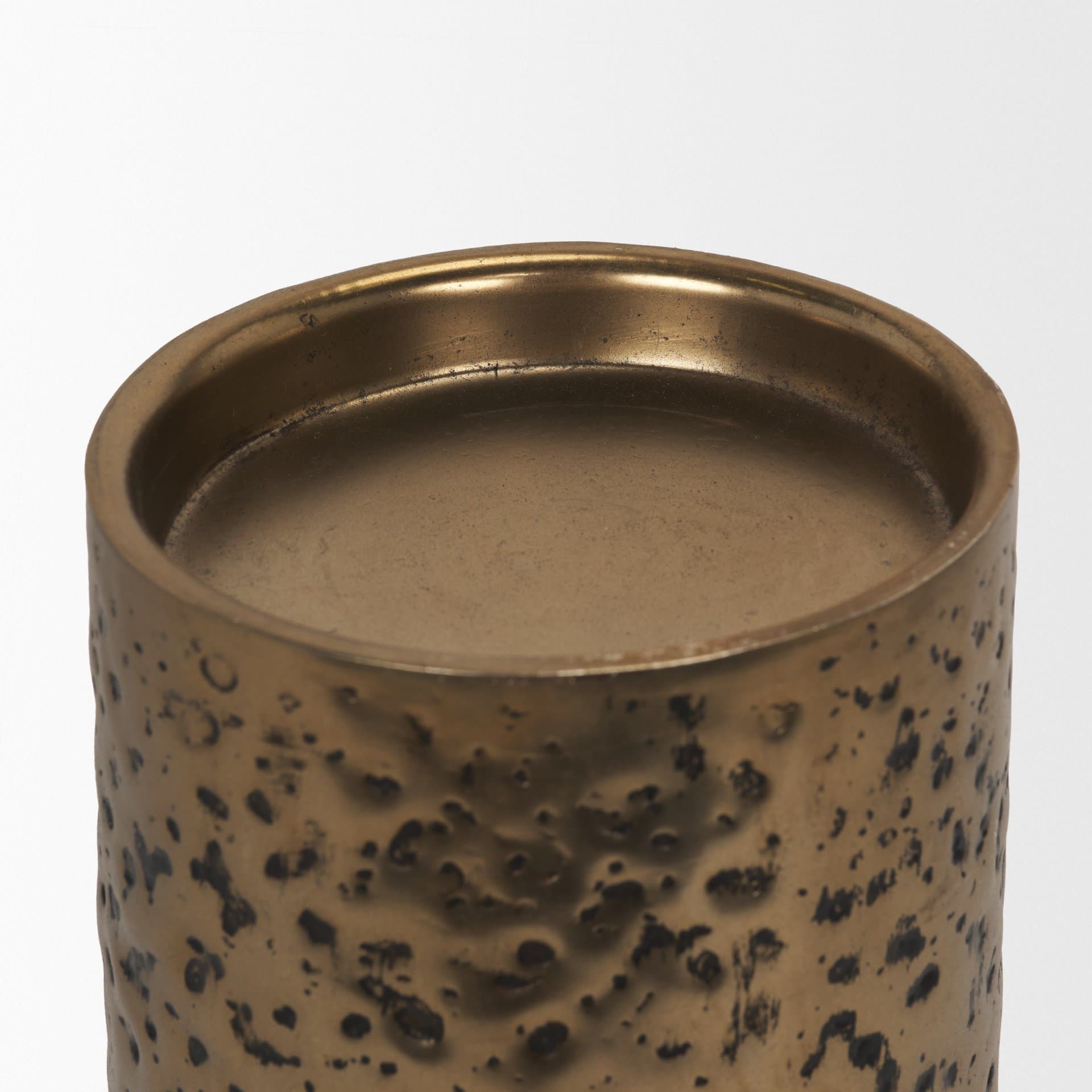 Akira Large Hammered Gold Metal Pillar Candle Holder — product photograph