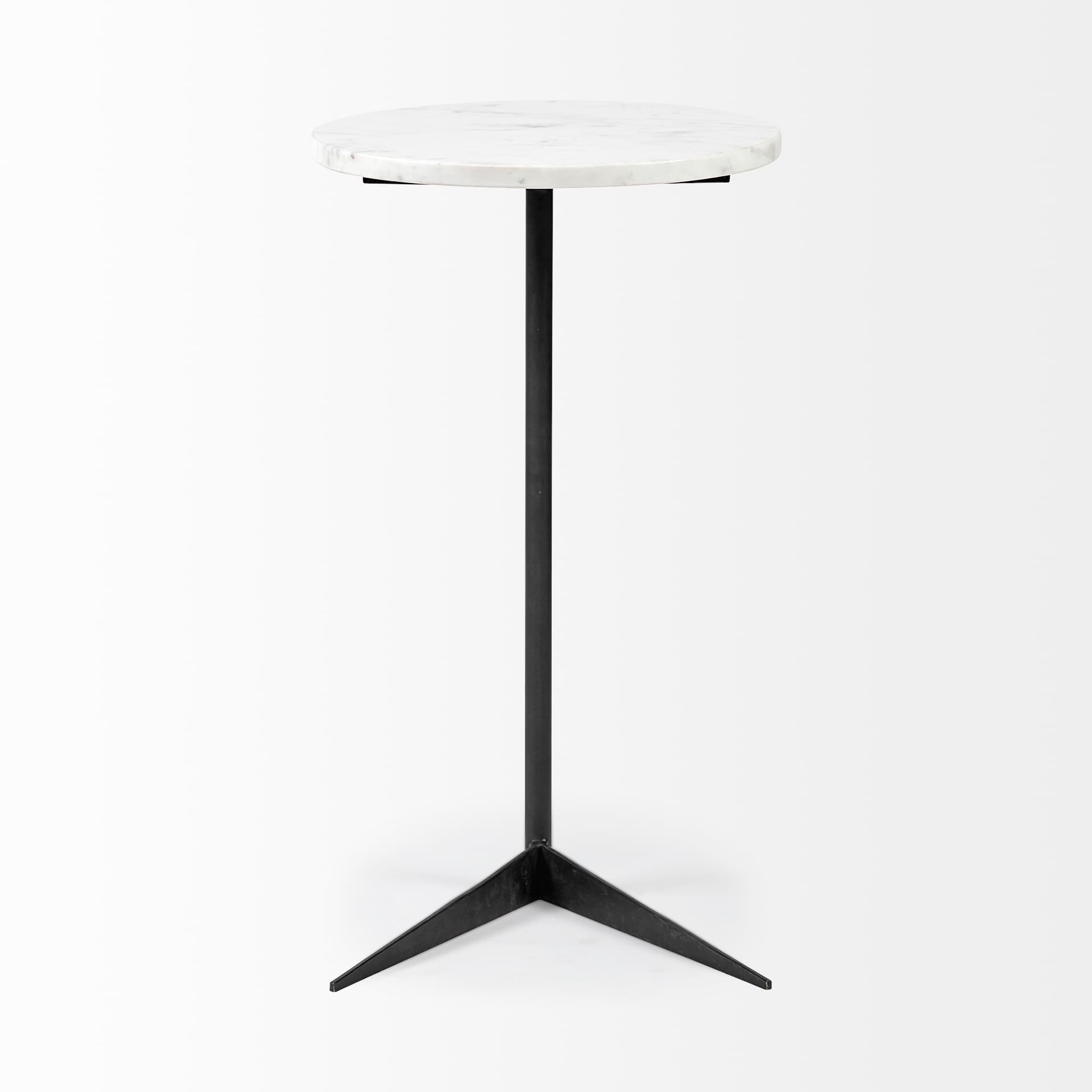 Ballatine II 15L x 15W x 27L White Marble Round Top White w/ Black Metal Base Accent Table — product photograph