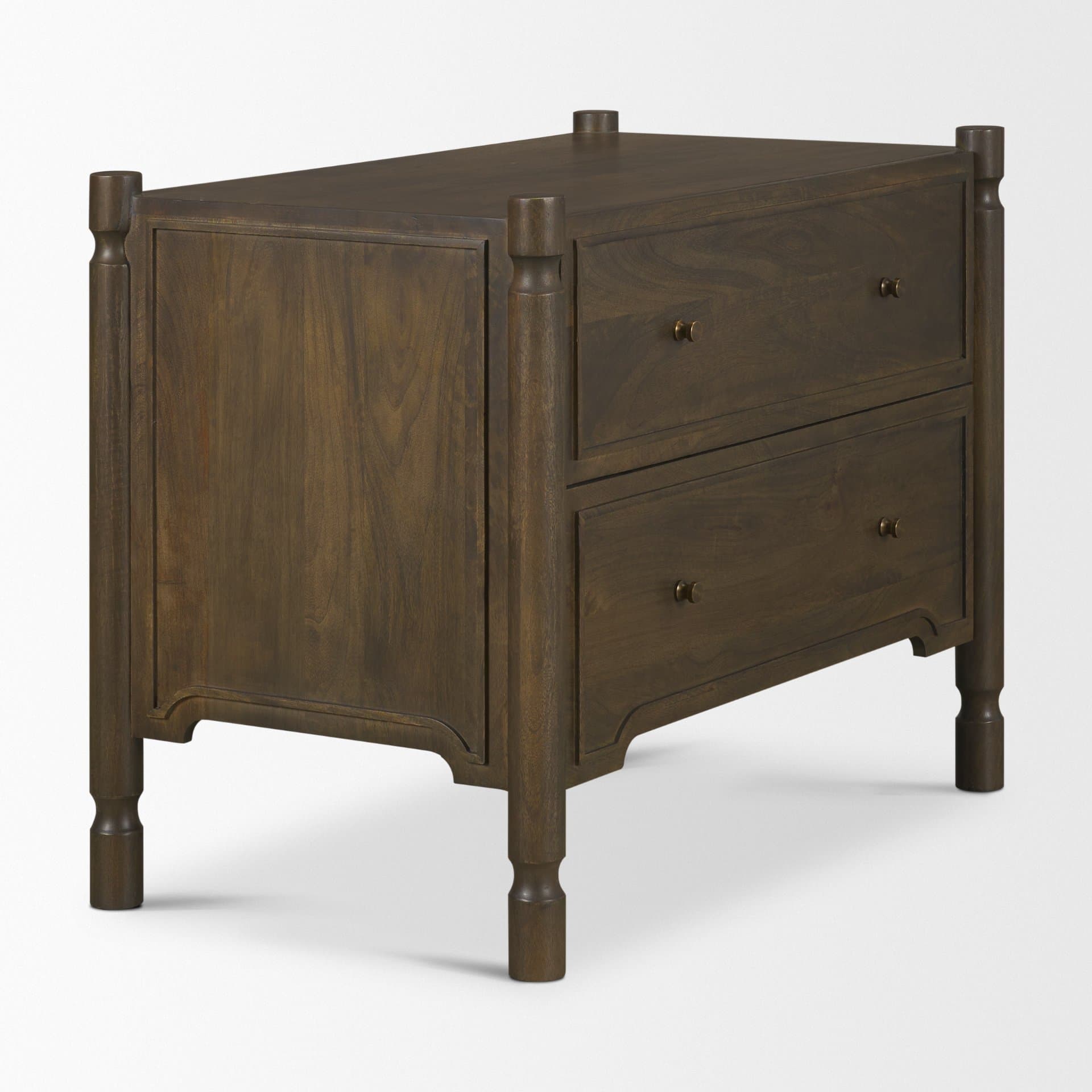 Phil Dark Brown Wood 2 Drawer Nightstand — product photograph