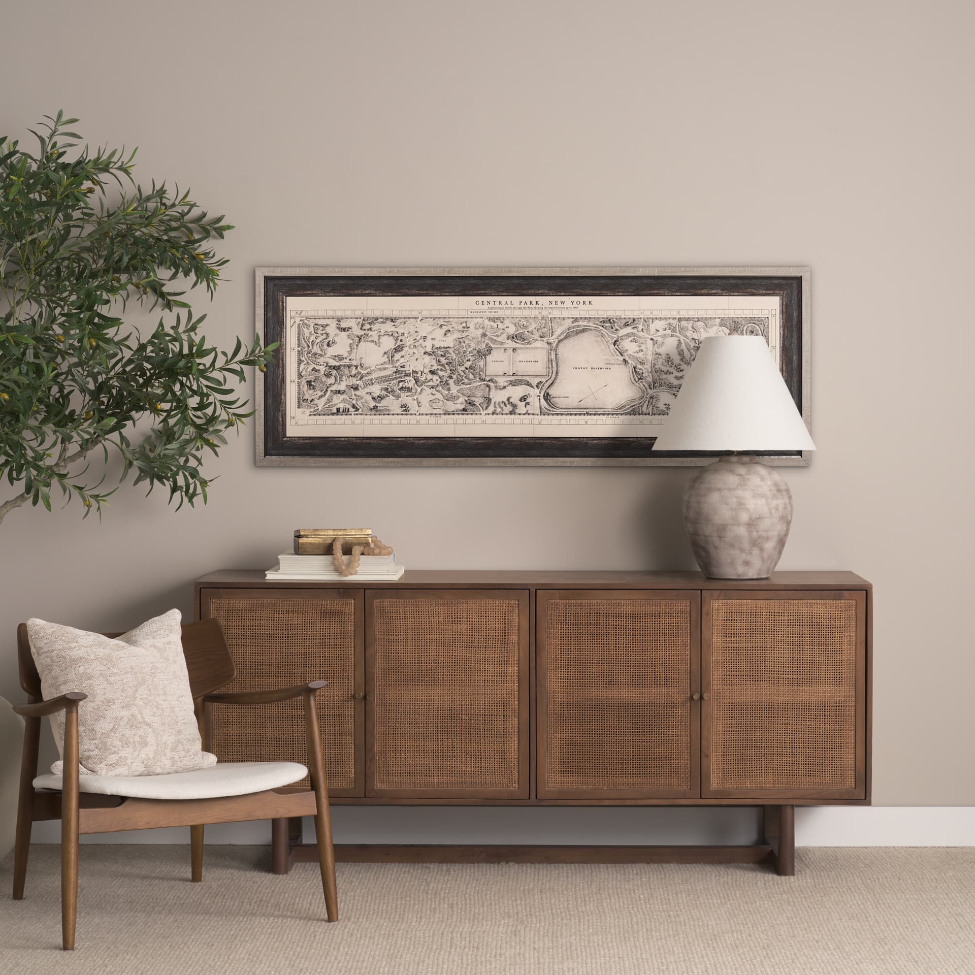 Central Park, New York by Mercana Studio a Hand Embellished Textured Framed Art Print — in a styled room