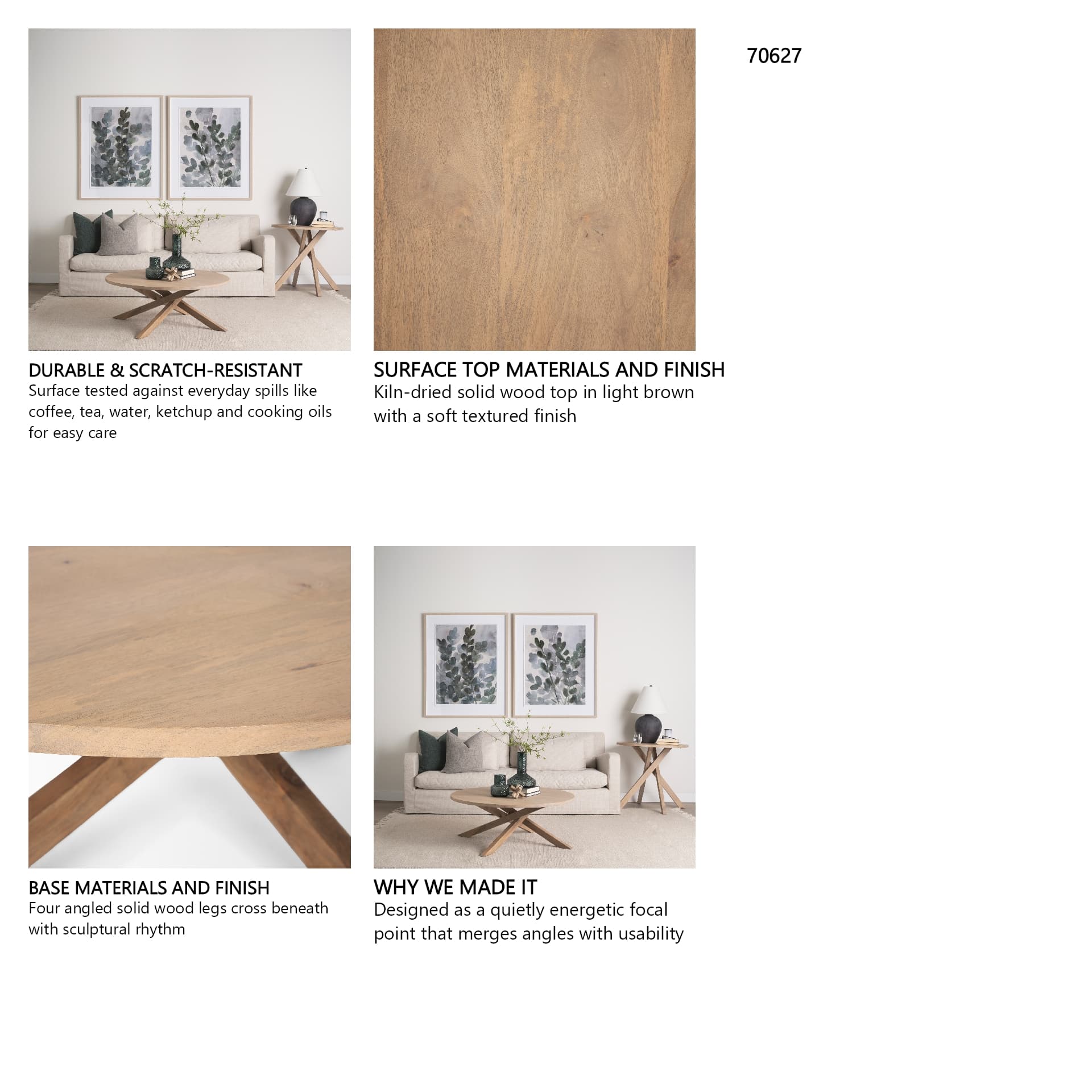Solana Light Brown Wood Coffee Table — in a styled room
