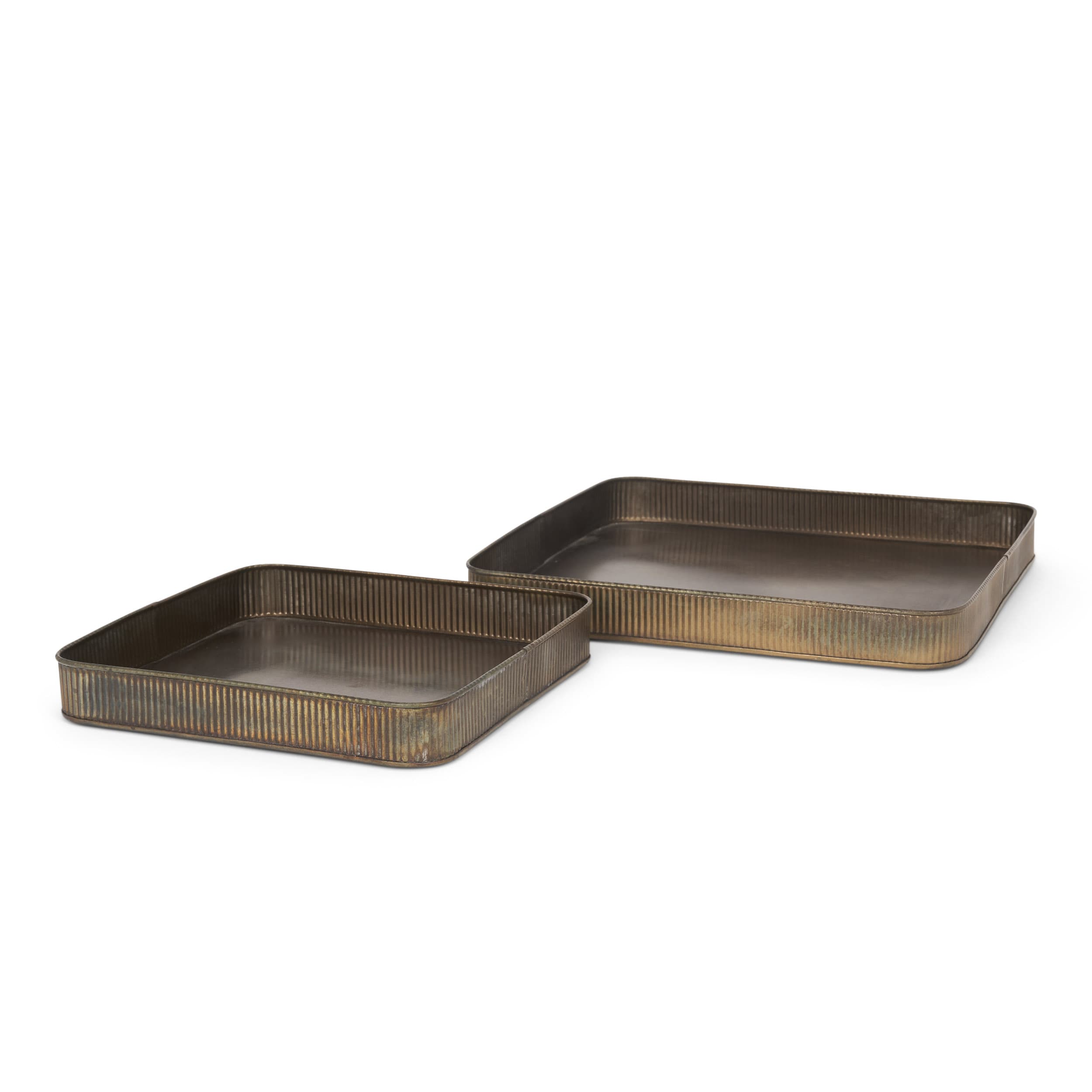 Varun Square Antiqued Brass Metal Tray (Set of 2) — product photograph