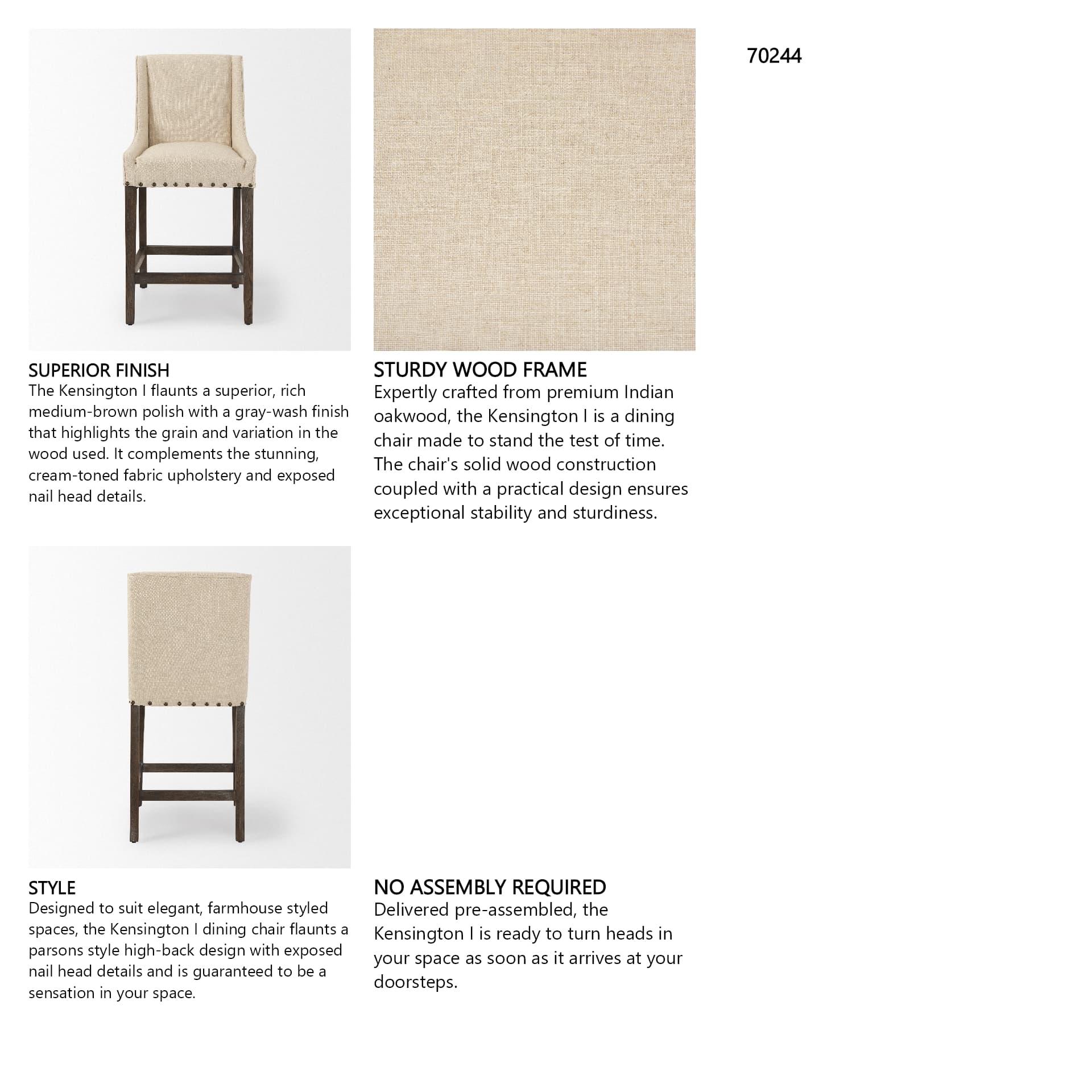 Kensington Backless 43in Seat Counter Stool | Medium Brown Wood — product photograph