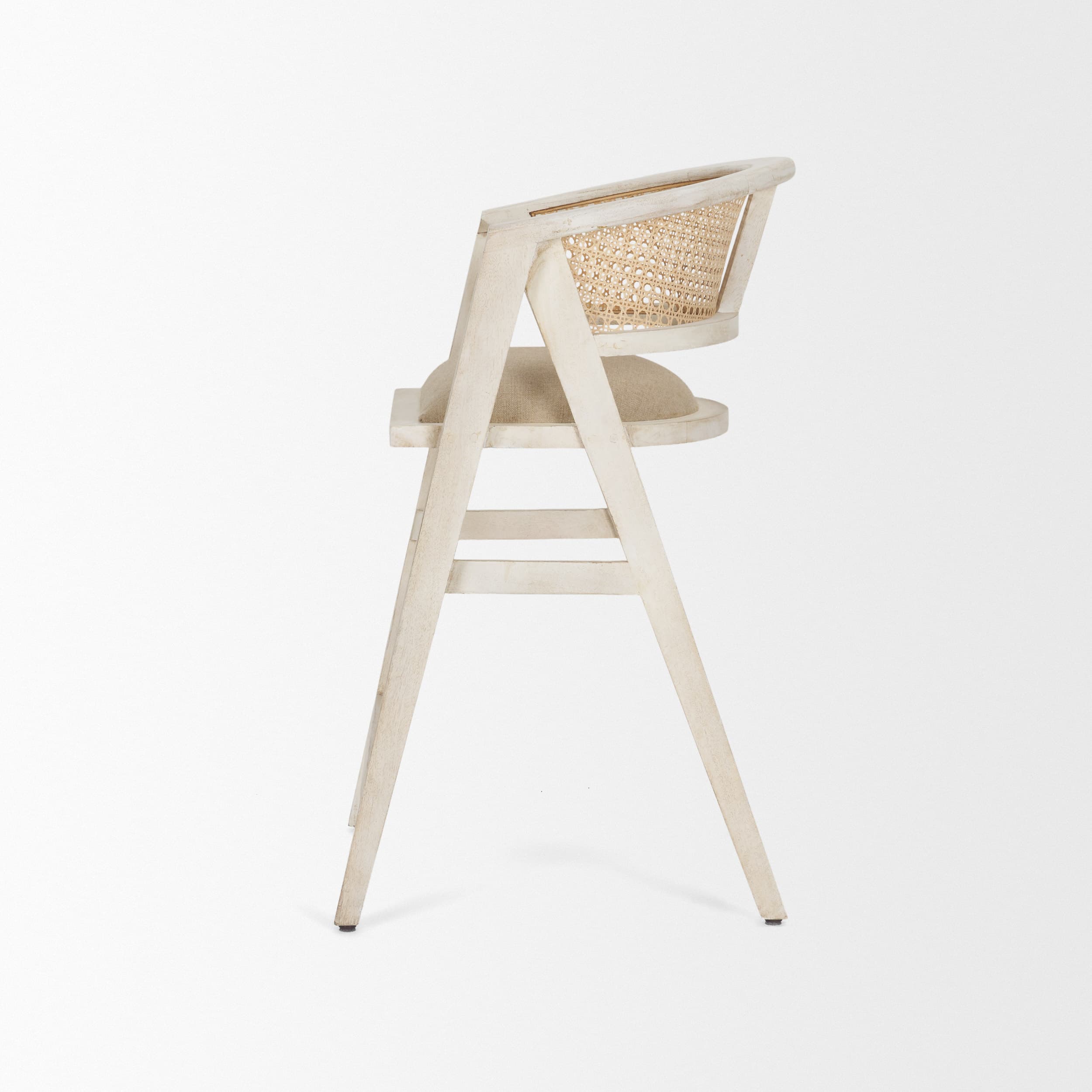 Tabitha Low Back 26.75in Seat Counter Stool | Beige Fabric w/ Wood — product photograph