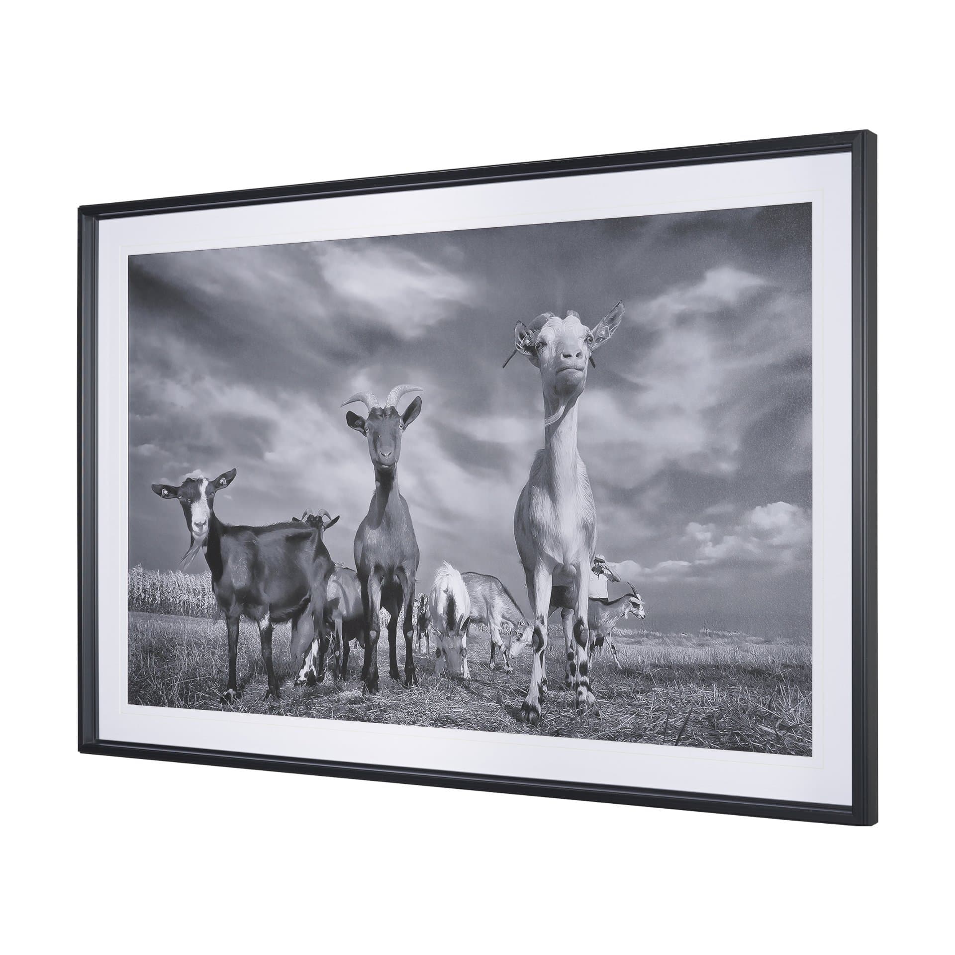 Curious Farm Goats by Novica Stankovic Hand-Embellished Textured Framed Artwork Matted under Glass — product photograph