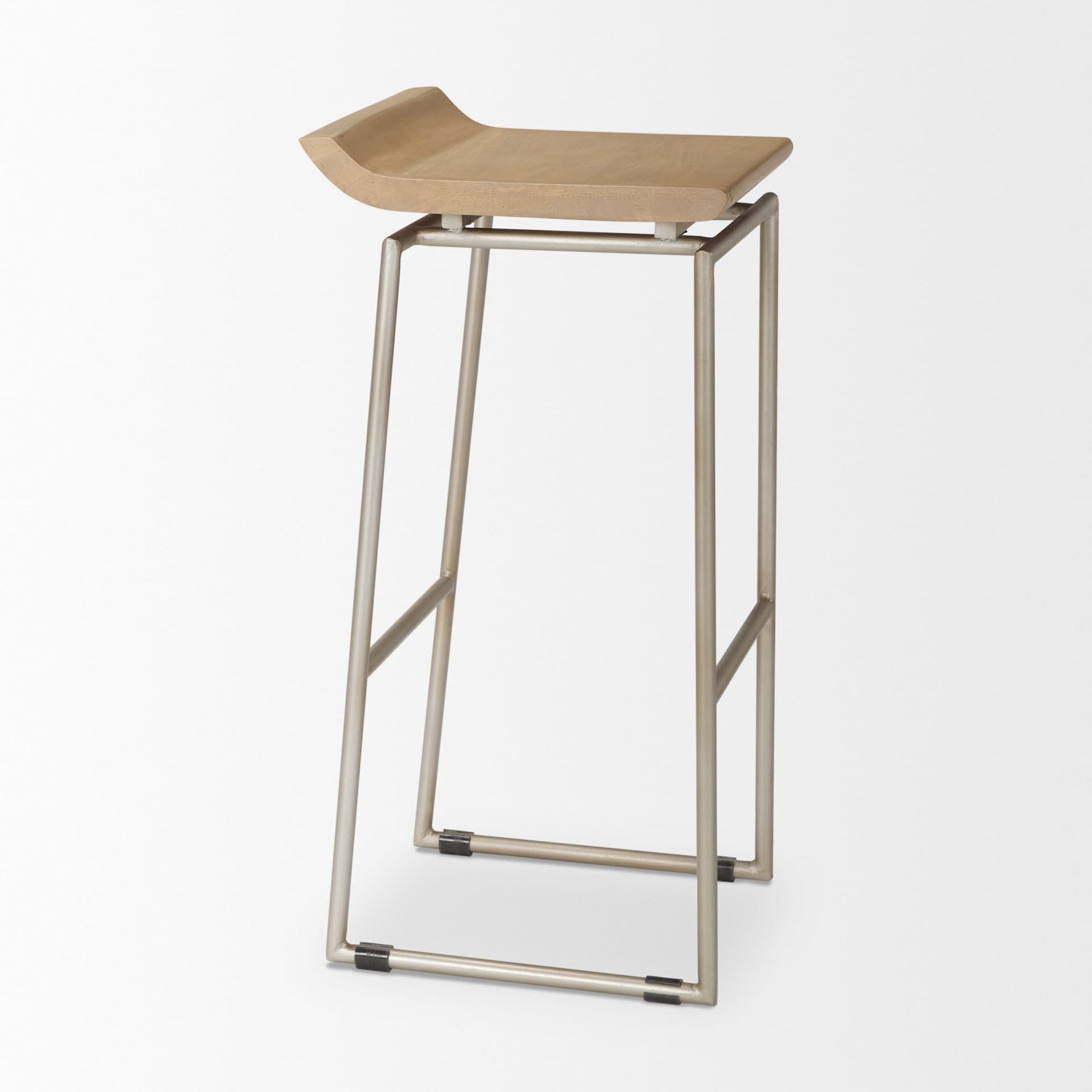 Givens Low Back 32in Seat Bar Stool | Brown Wood w/ Silver Metal — product photograph