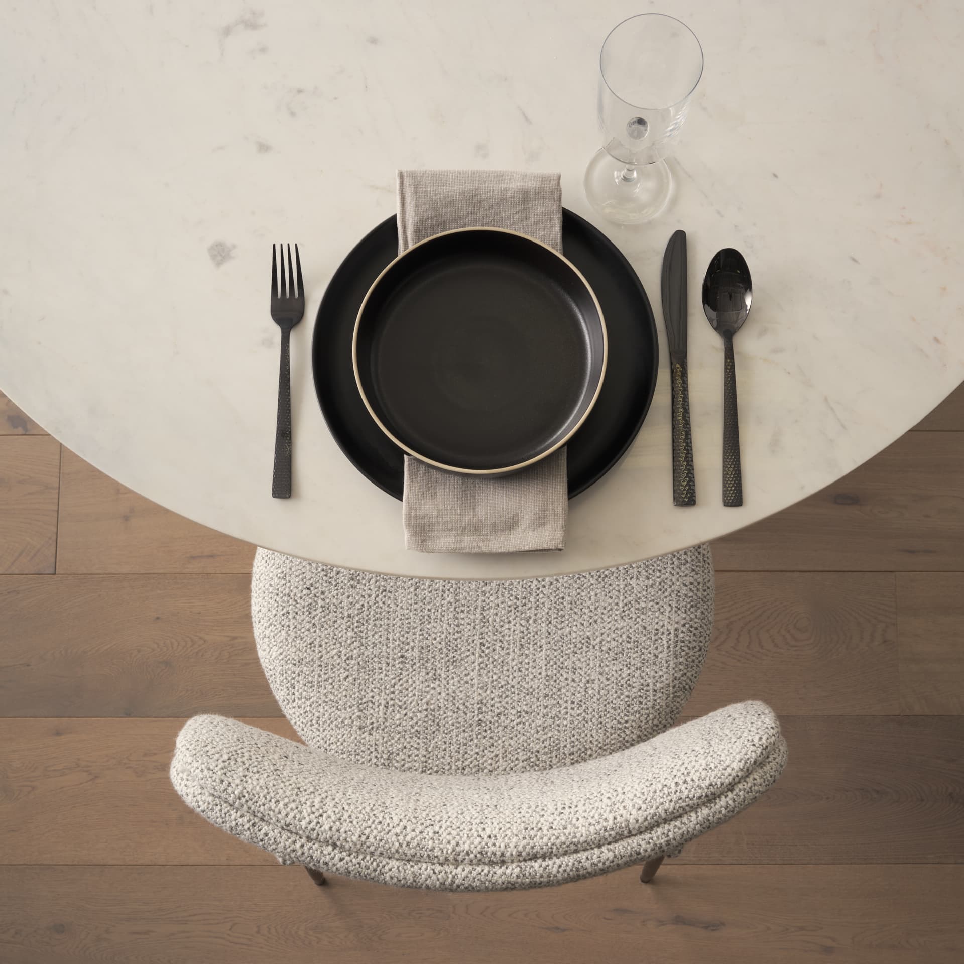 Casey Curved Back Dining Side Chair | Gray Fabric w/ Black Metal — product photograph