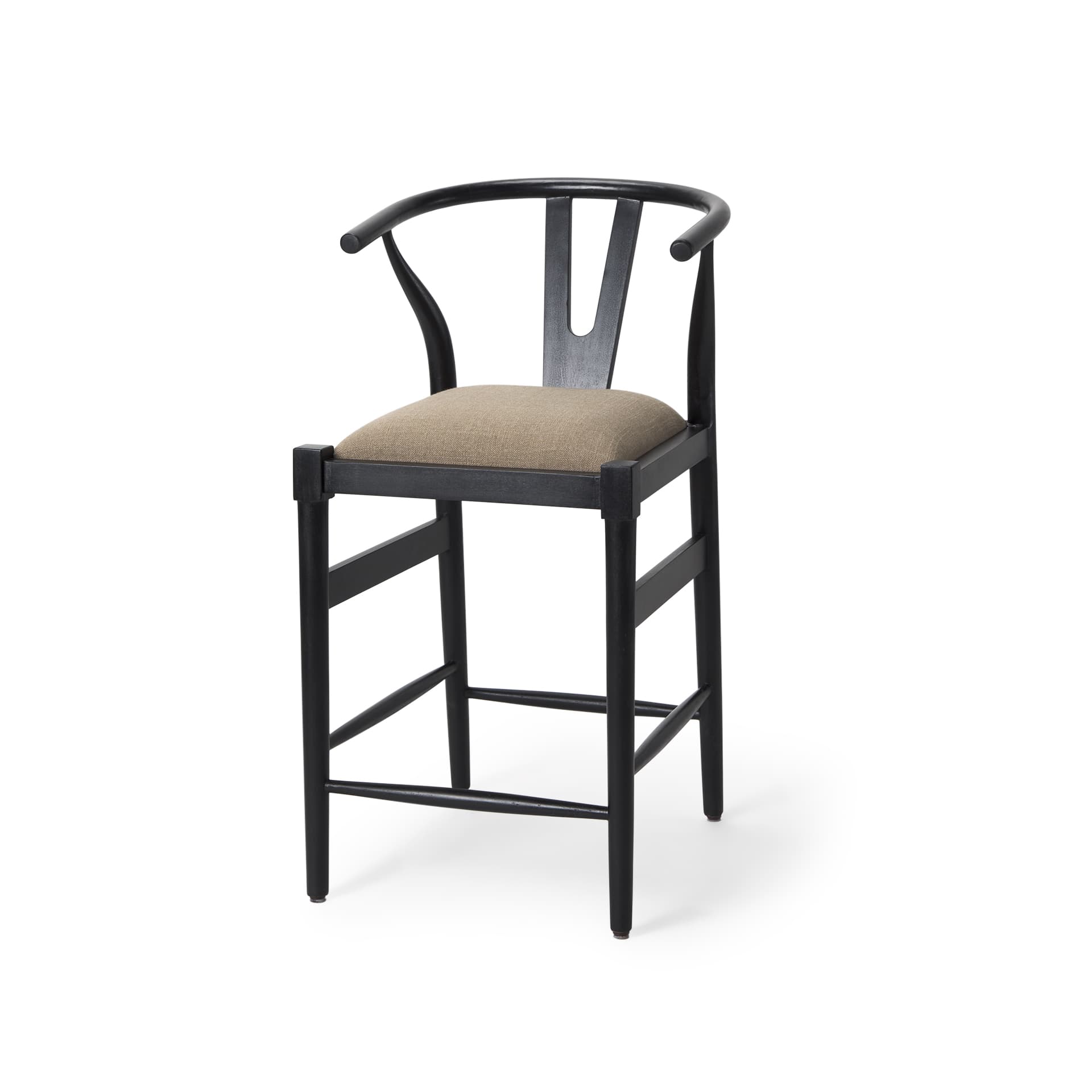 Trixie Backless 37.5in Seat Counter Stool | Beige Fabric w/ Black Wood — product photograph
