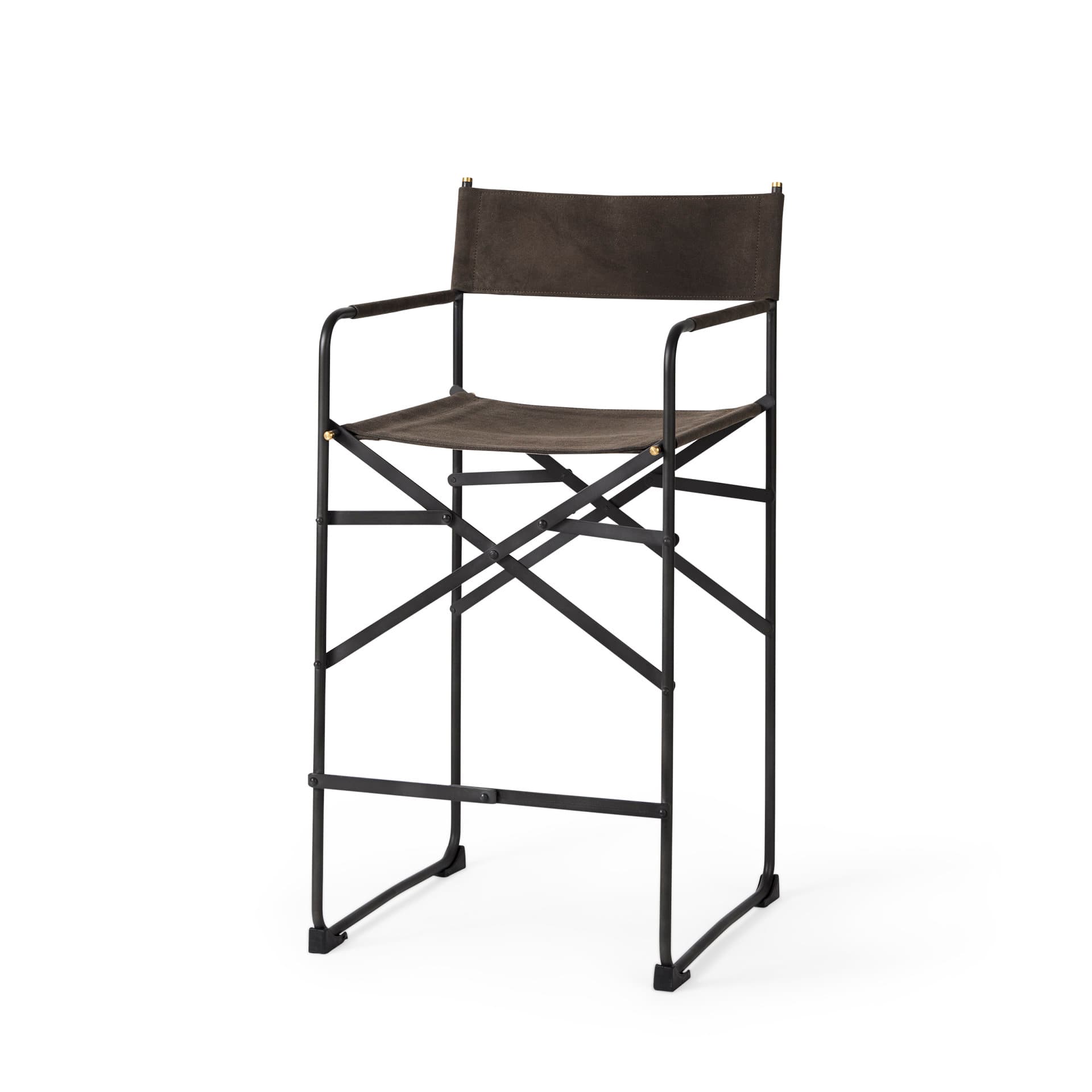 Direttore Backless 40.2in Seat Bar Stool | Brown/Gray Suede w/ Metal — product photograph