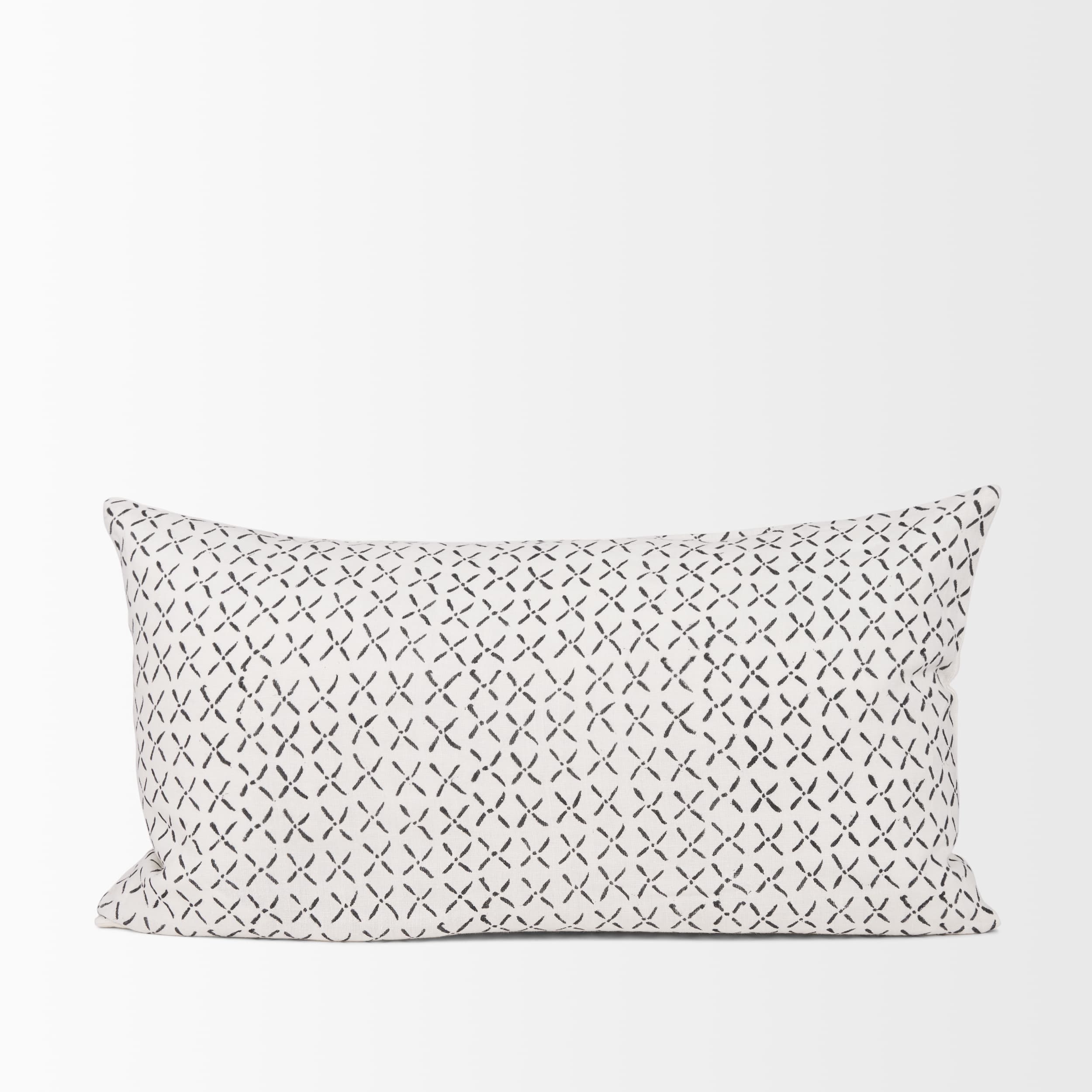 Jayden 14x26 Cream w/ Black Print Linen Lumbar Pillow Cover — product photograph
