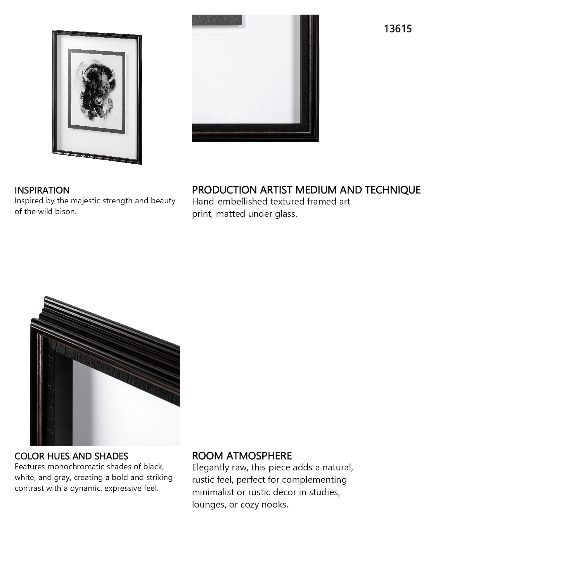 Bison I by Mercana Studio a Hand Embellished Textured Framed Art Print Matted under Glass — in a styled room