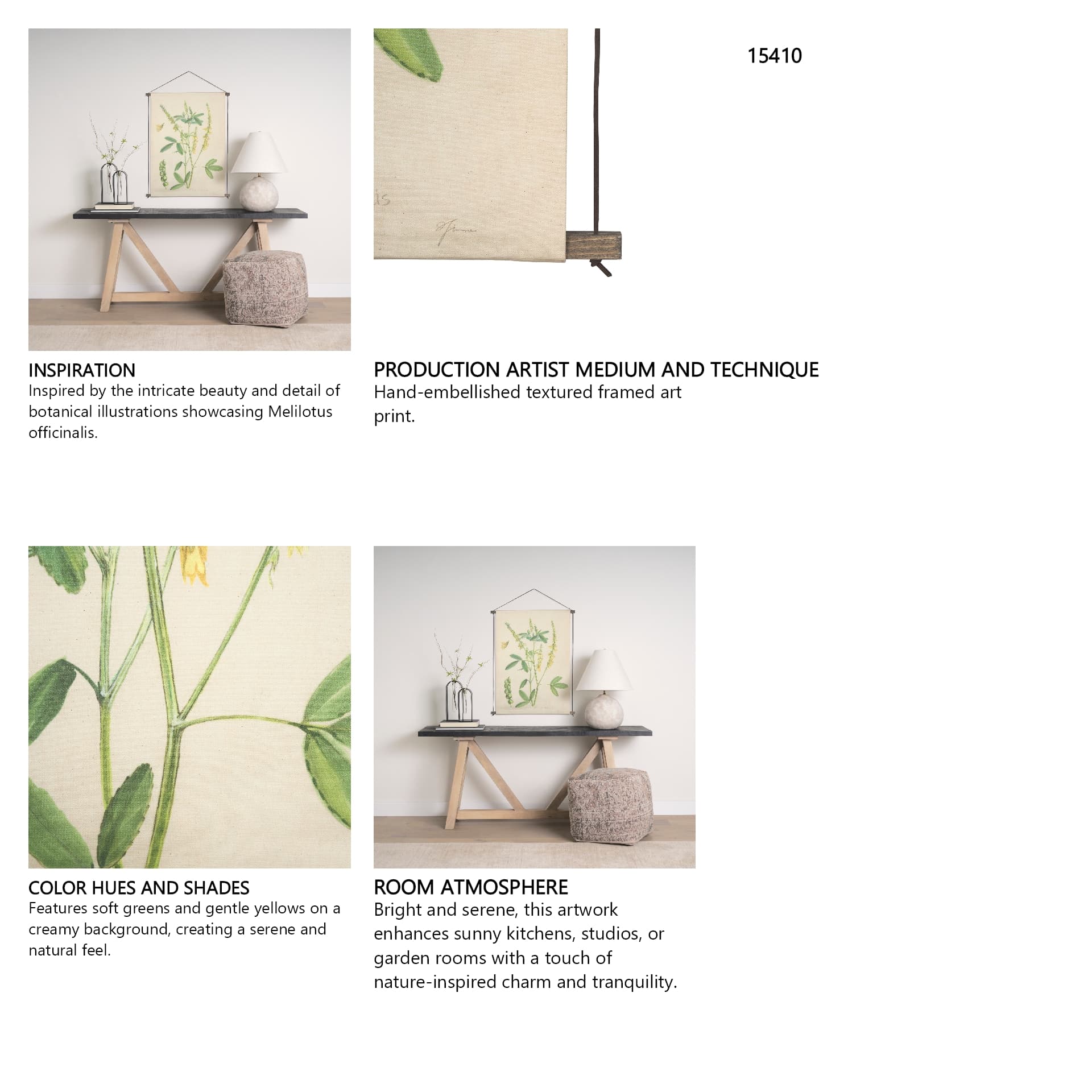 Botanical Study-Melilotus Officinalis by Mercana Studio a Hand Embelished Textured Framed Art Print — in a styled room