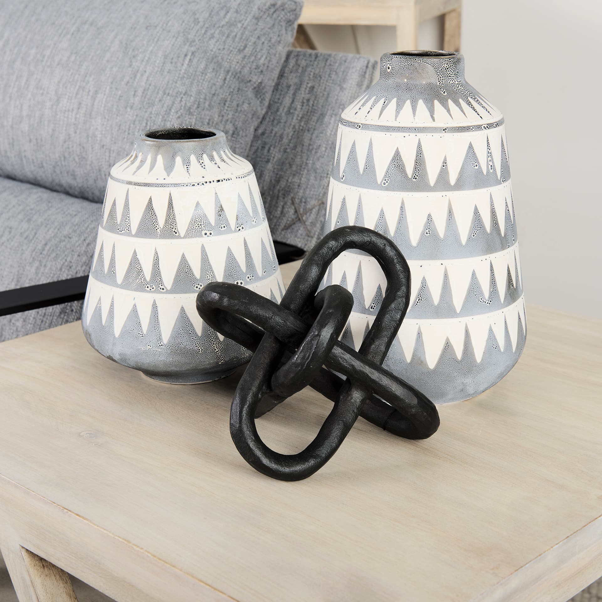 Delaney Large Gray Patterned Ceramic Vase — product photograph