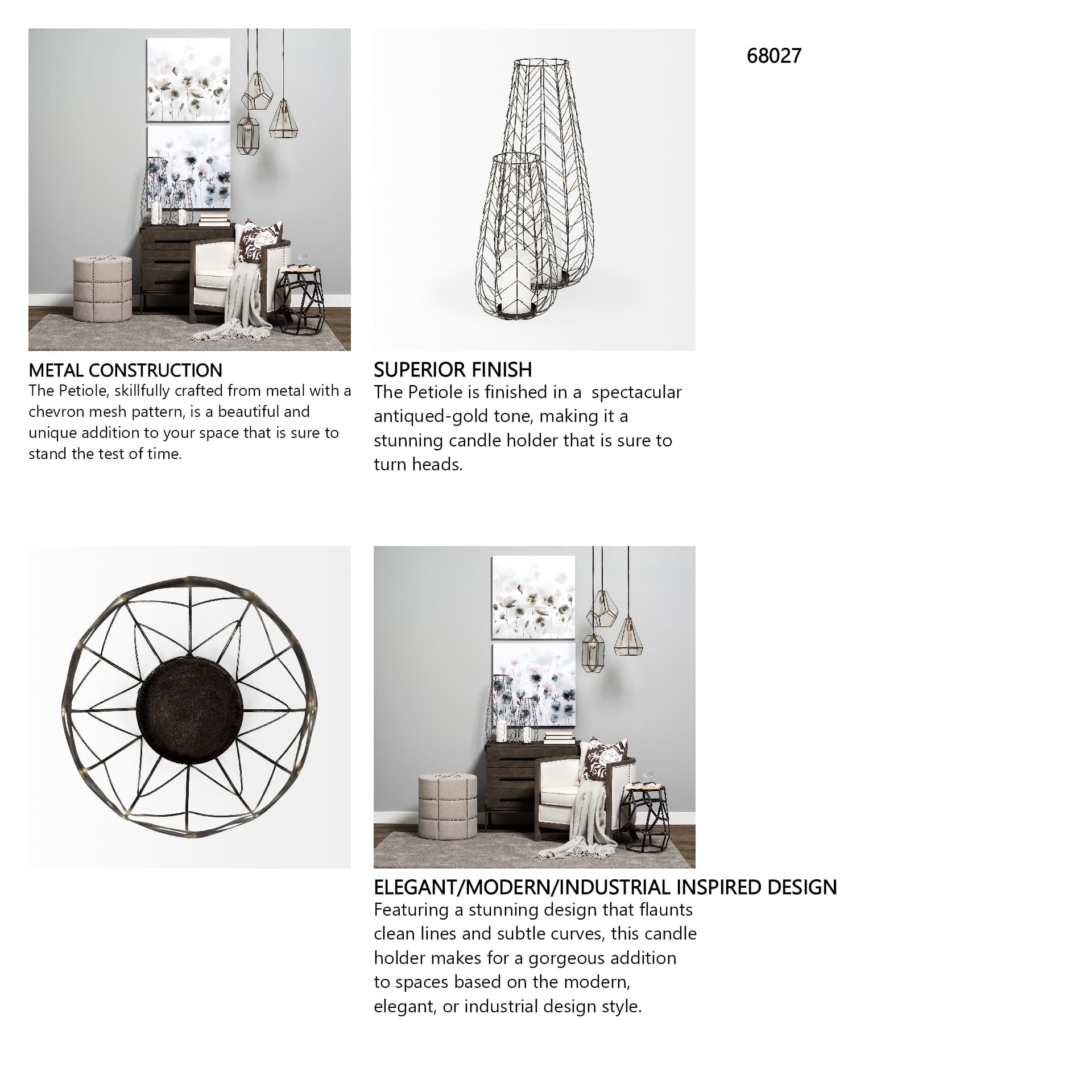 Petiole I Small Gold Toned Metal Table Candle Holder — in a styled room