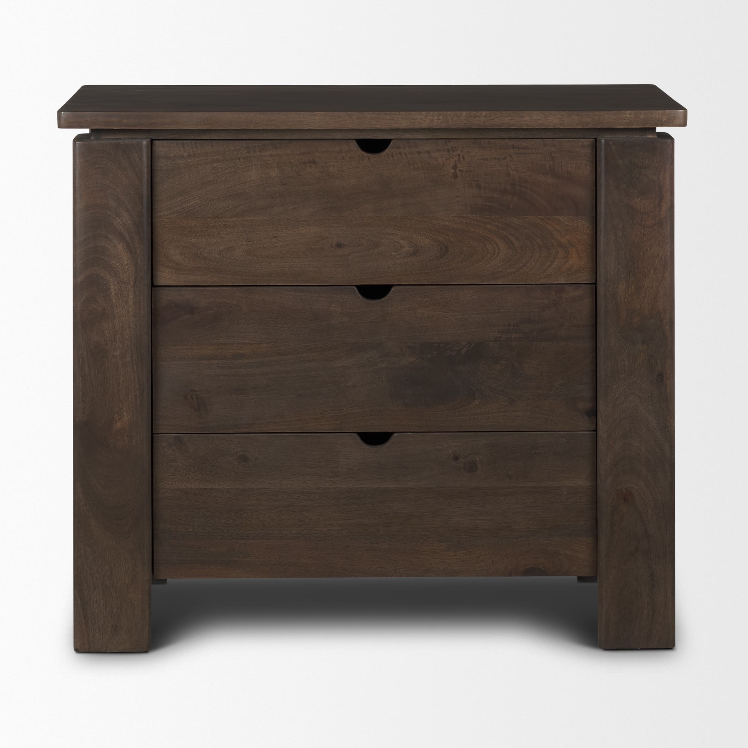 Wallen Solid Dark Brown Wood 3 Drawer Accent Cabinet — product photograph