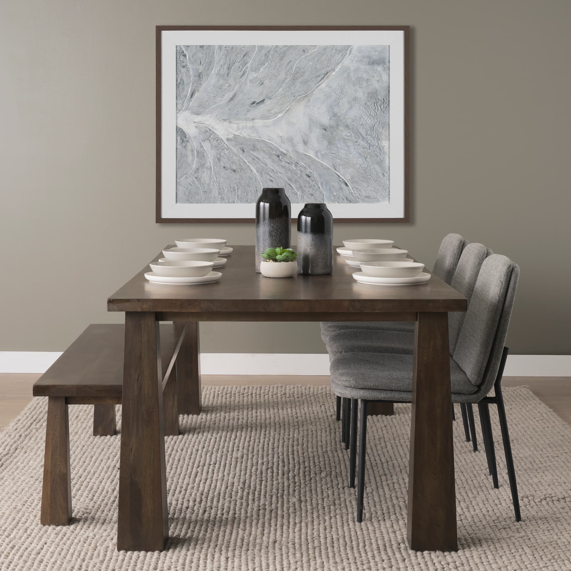 Eve Curved Back Dining Side Chair | Gray Fabric w/ Black Metal — product photograph