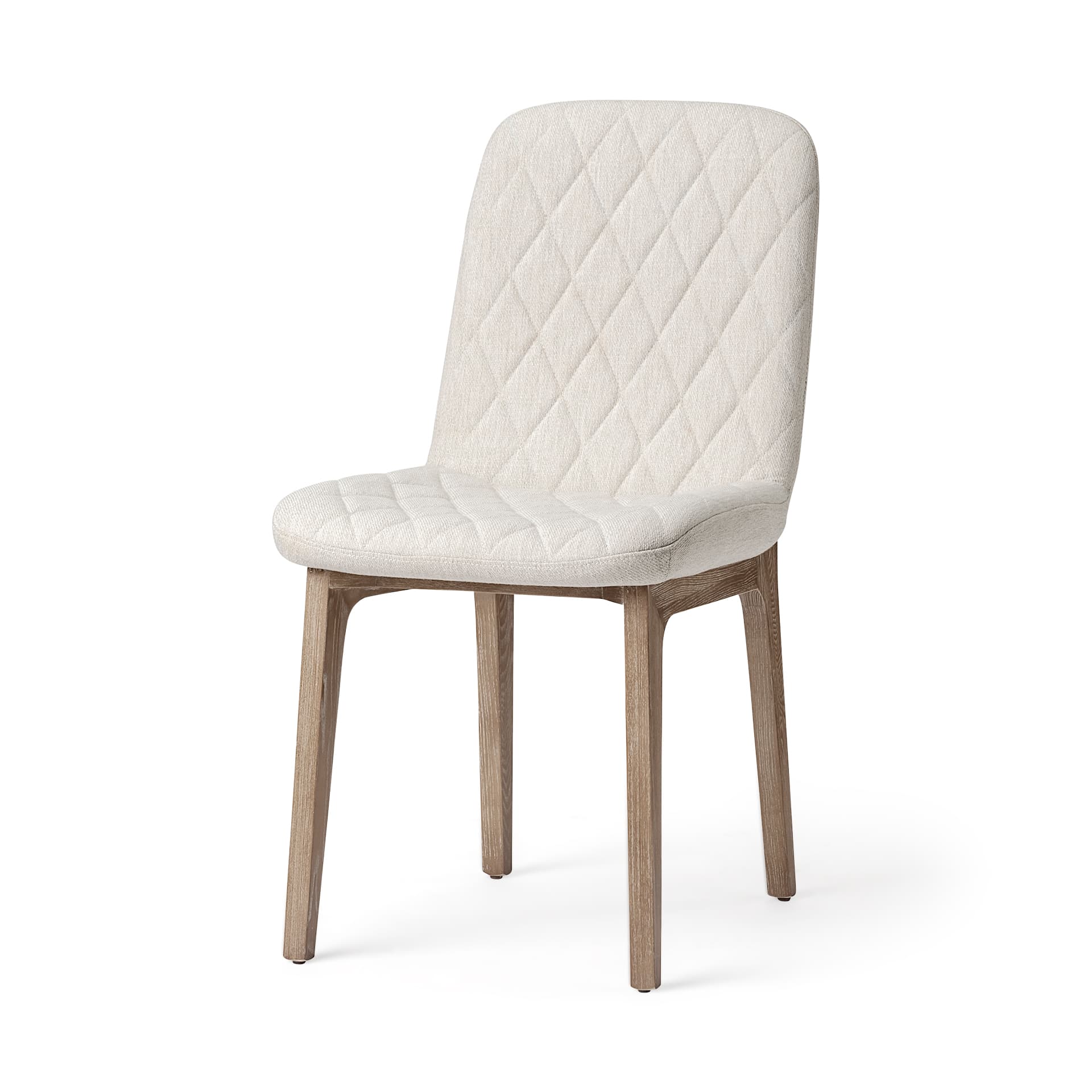David Solid Back Dining Side Chair | Tuffed Cream Fabric w/ Brown Wood — product photograph