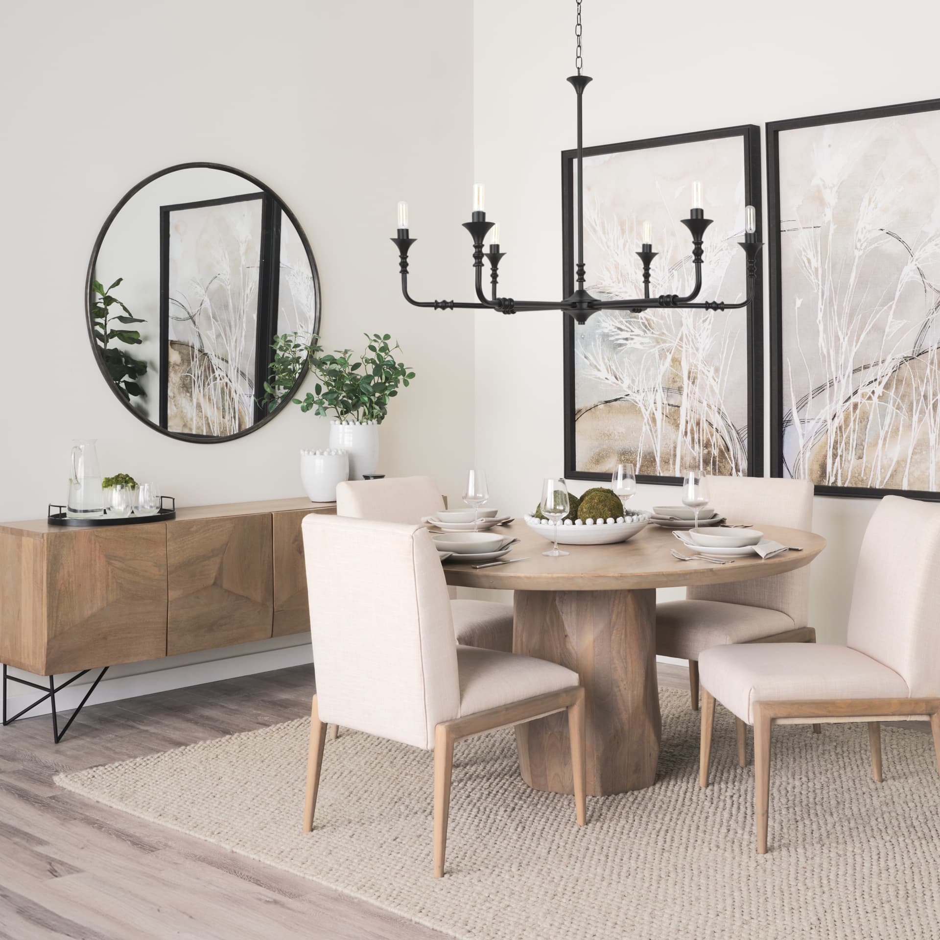 Piper 35.8L x 1.0W x 35.8H Small Black Metal Round Wall Mirror — in a styled room