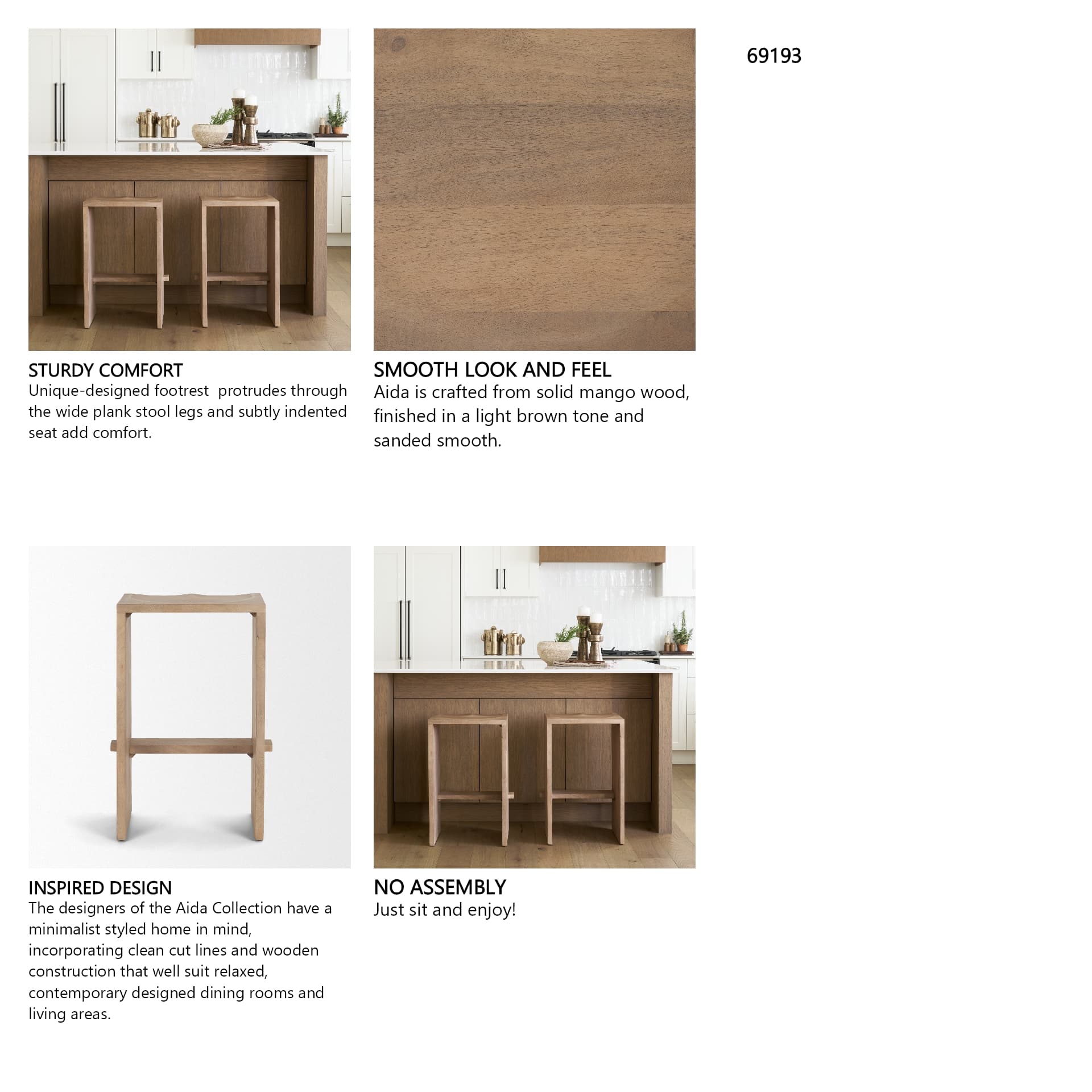 Aida Backless 26in Seat Counter Stool | Light Brown — product photograph