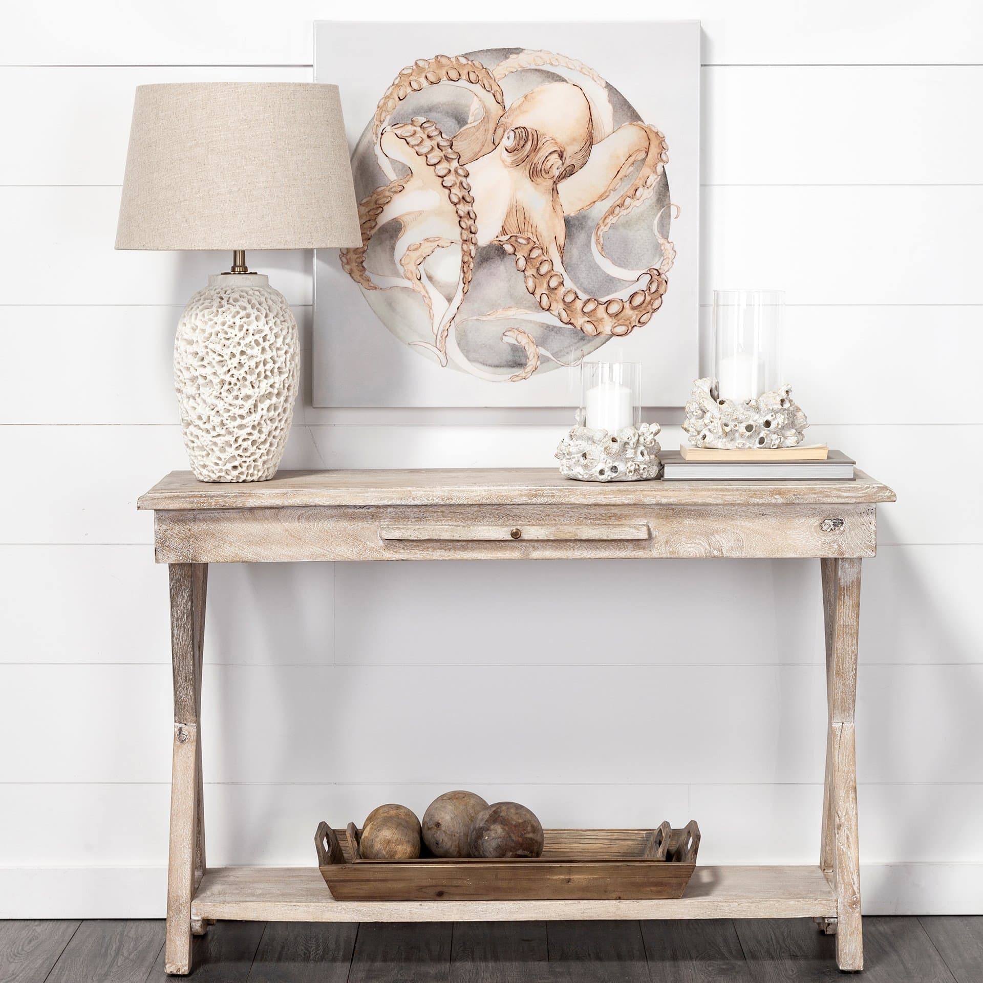 Carrick (Set of 3) Natural Wood Decorative Spheres — in a styled room