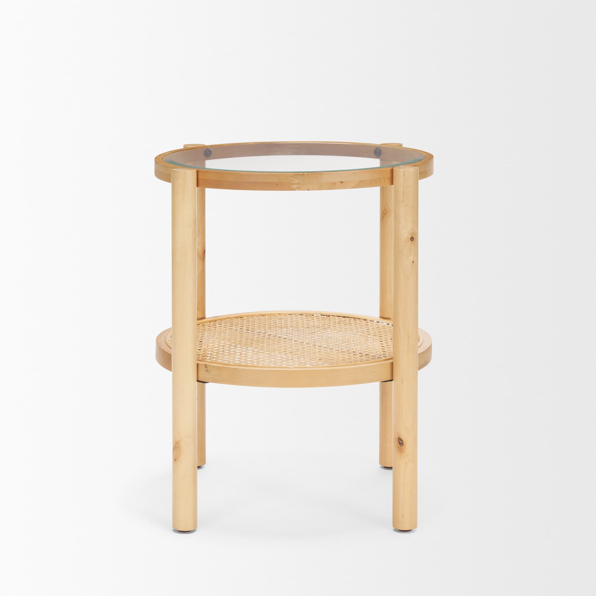 Weslyn Solid Light Brown Wood and Glass Top w/ Cane Side Table — product photograph
